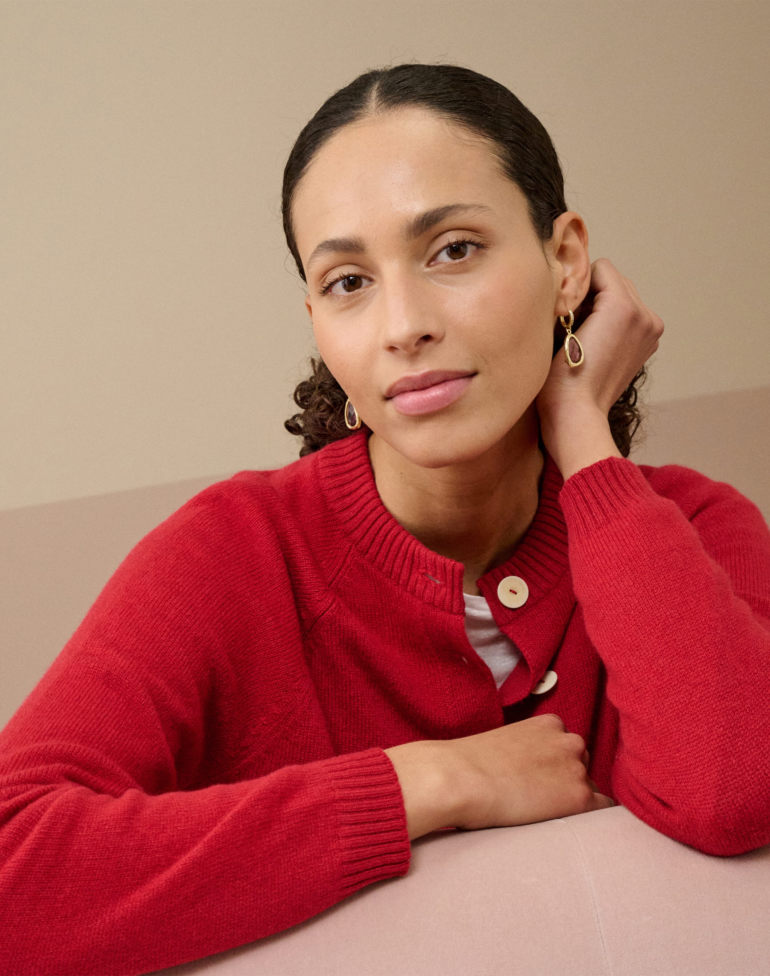 Scottish Cashmere Cardigan in Garnet | Brora Clearance