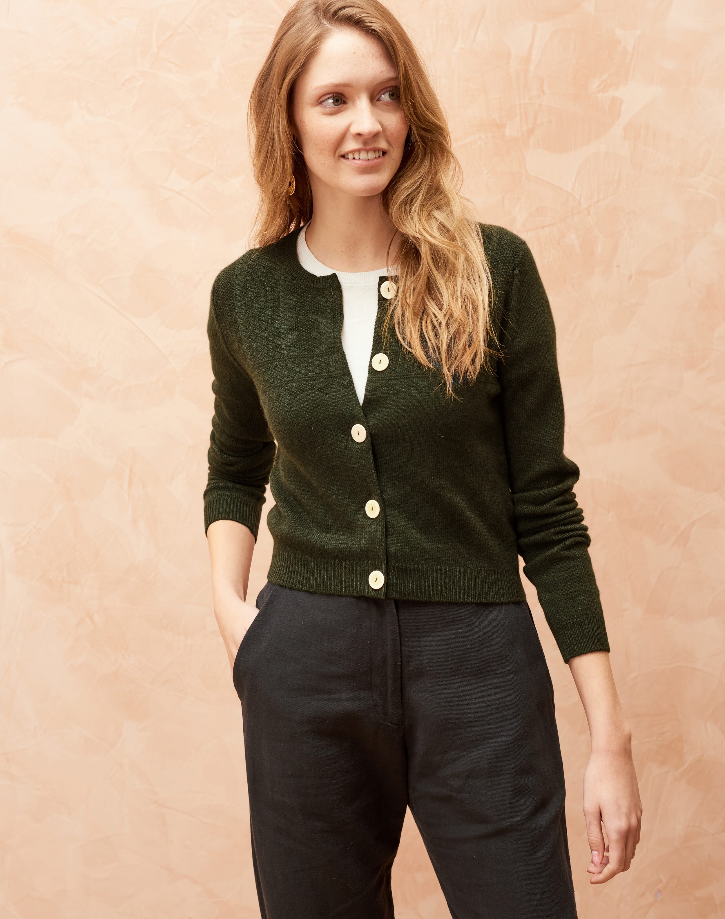 Scottish Cashmere Guernsey Cardigan in Sorrel | Womenswear | Brora