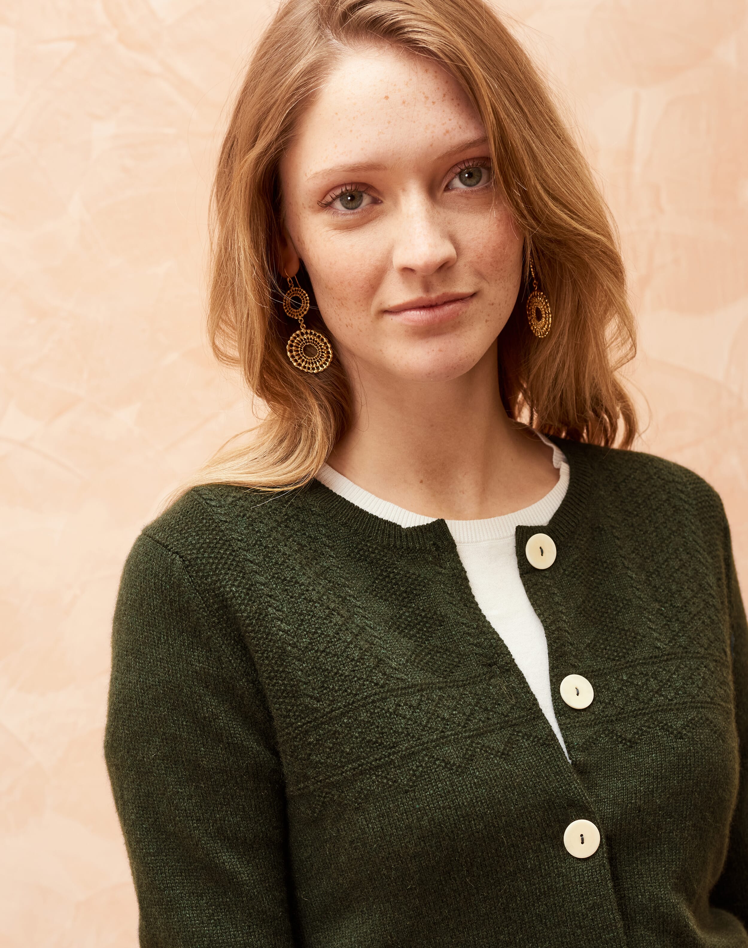 Scottish Cashmere Guernsey Cardigan in Sorrel Womenswear Brora
