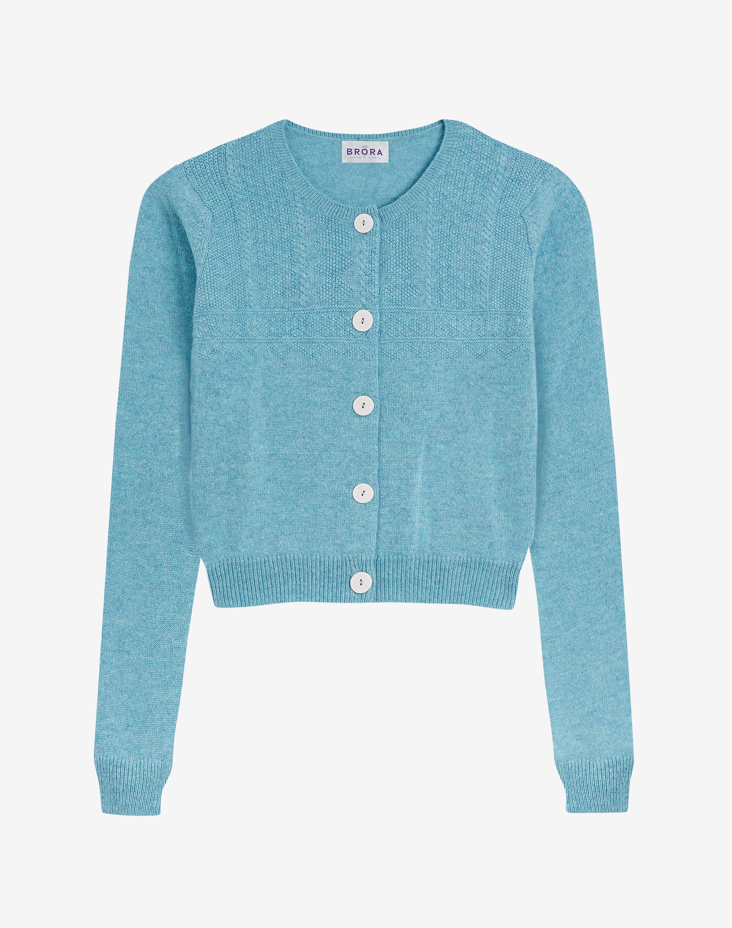 Scottish Cashmere Guernsey Cardigan in Aquamarine | Brora