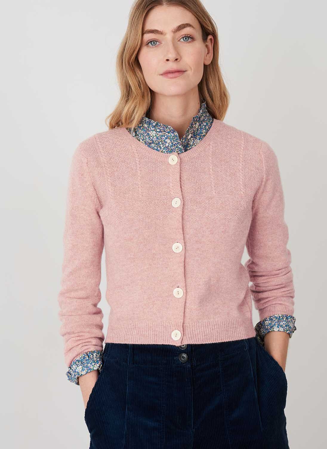 Cashmere Mix Cardigan in Burgundy & Pink