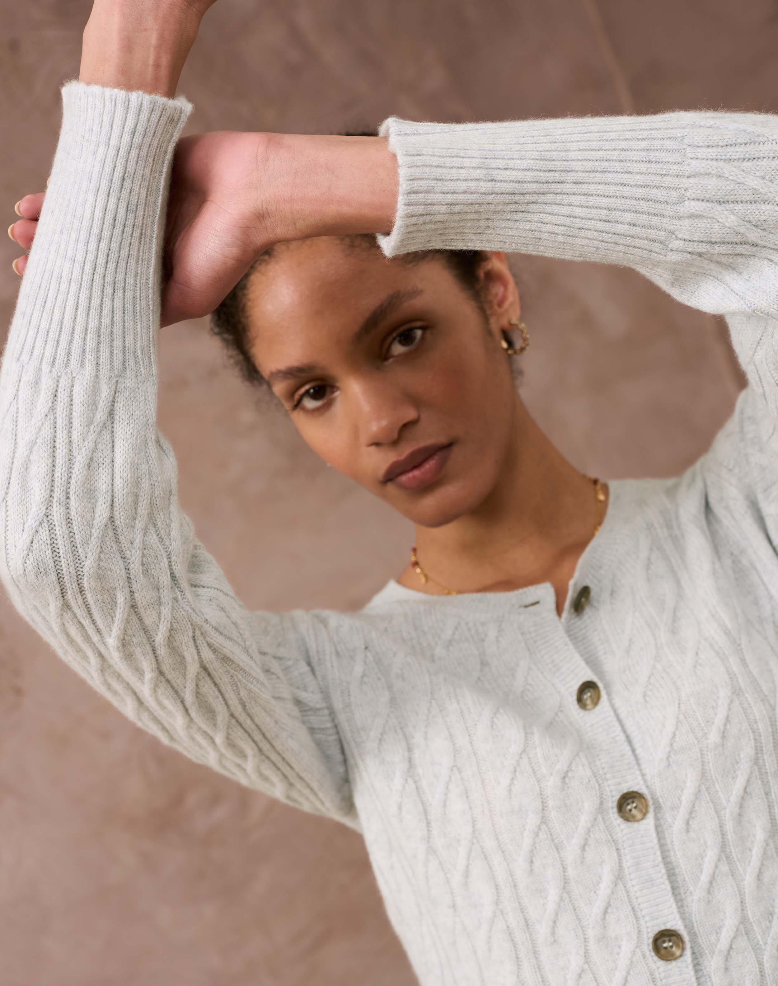 Brora Cashmere Cable Cardigan Pearl