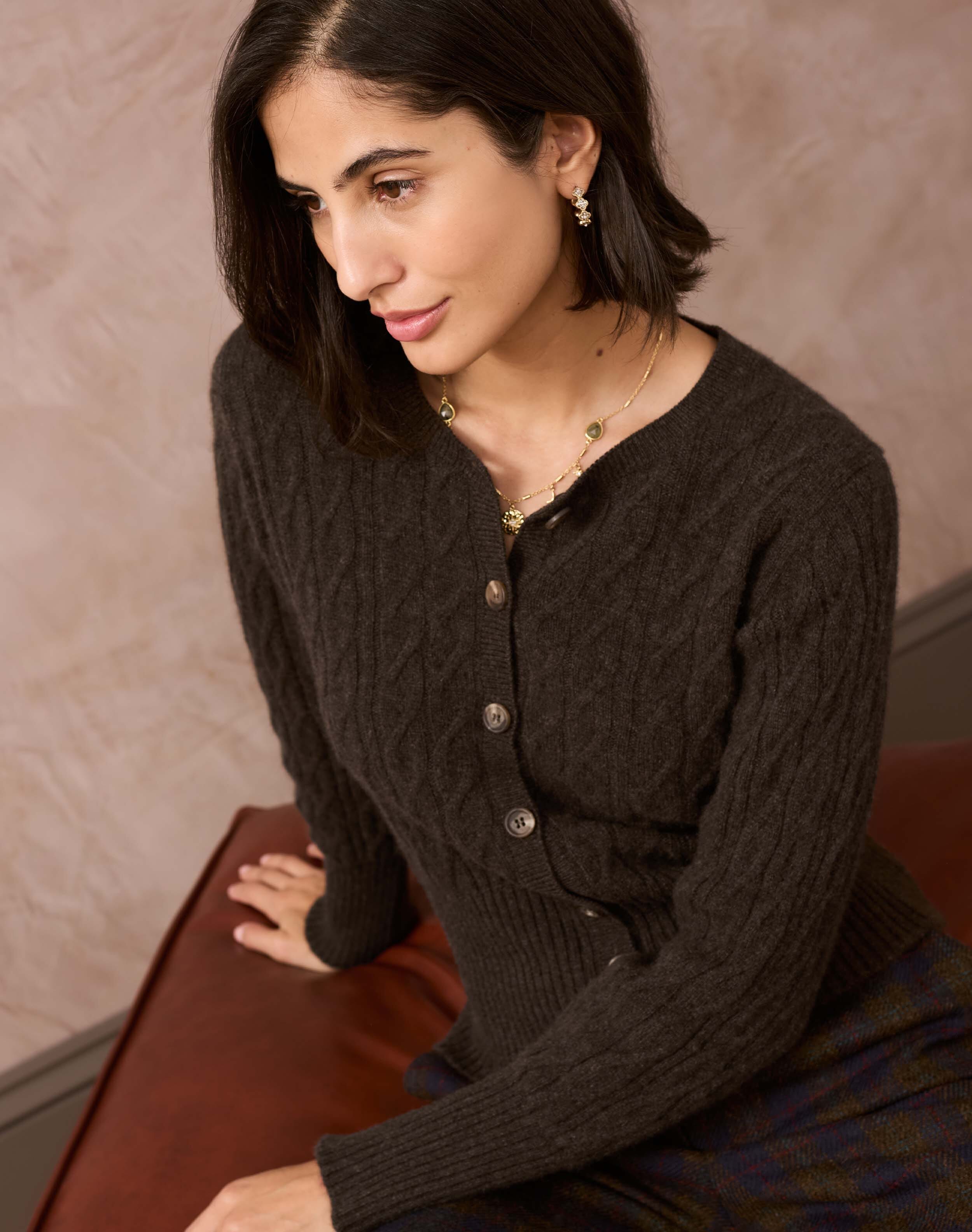 Black Cashmere Cable Cardigan | Women's Knitwear | Brora Sale