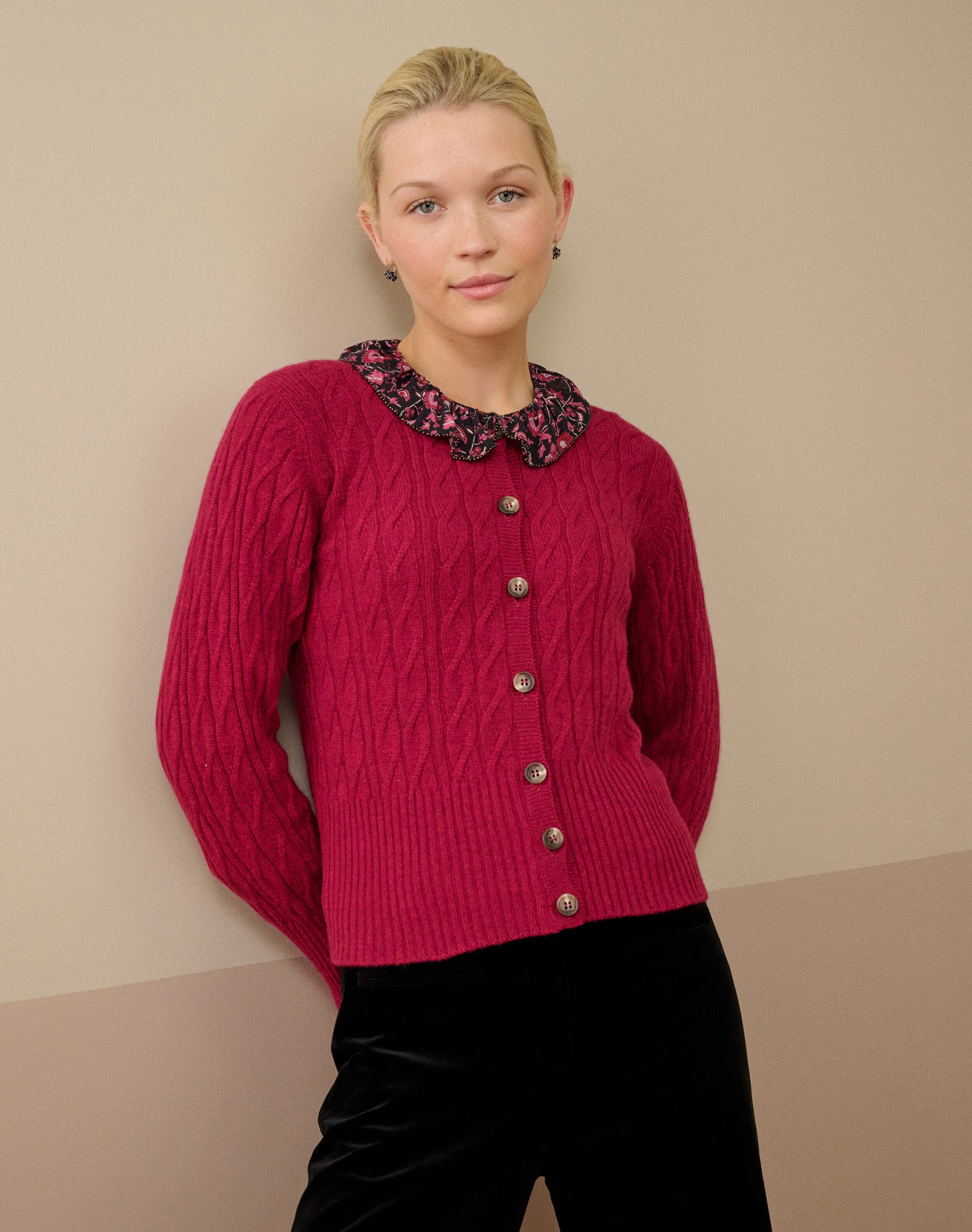 Brora Cashmere Cable Cardigan Mulberry