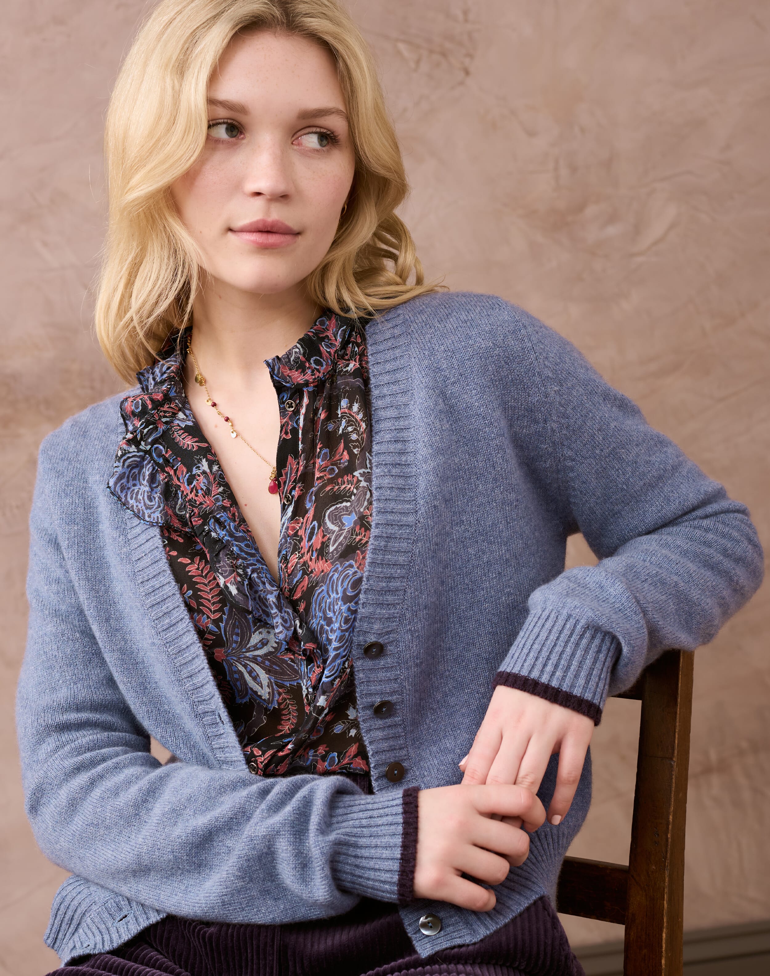 Brora Cashmere V Neck Cardigan Iris