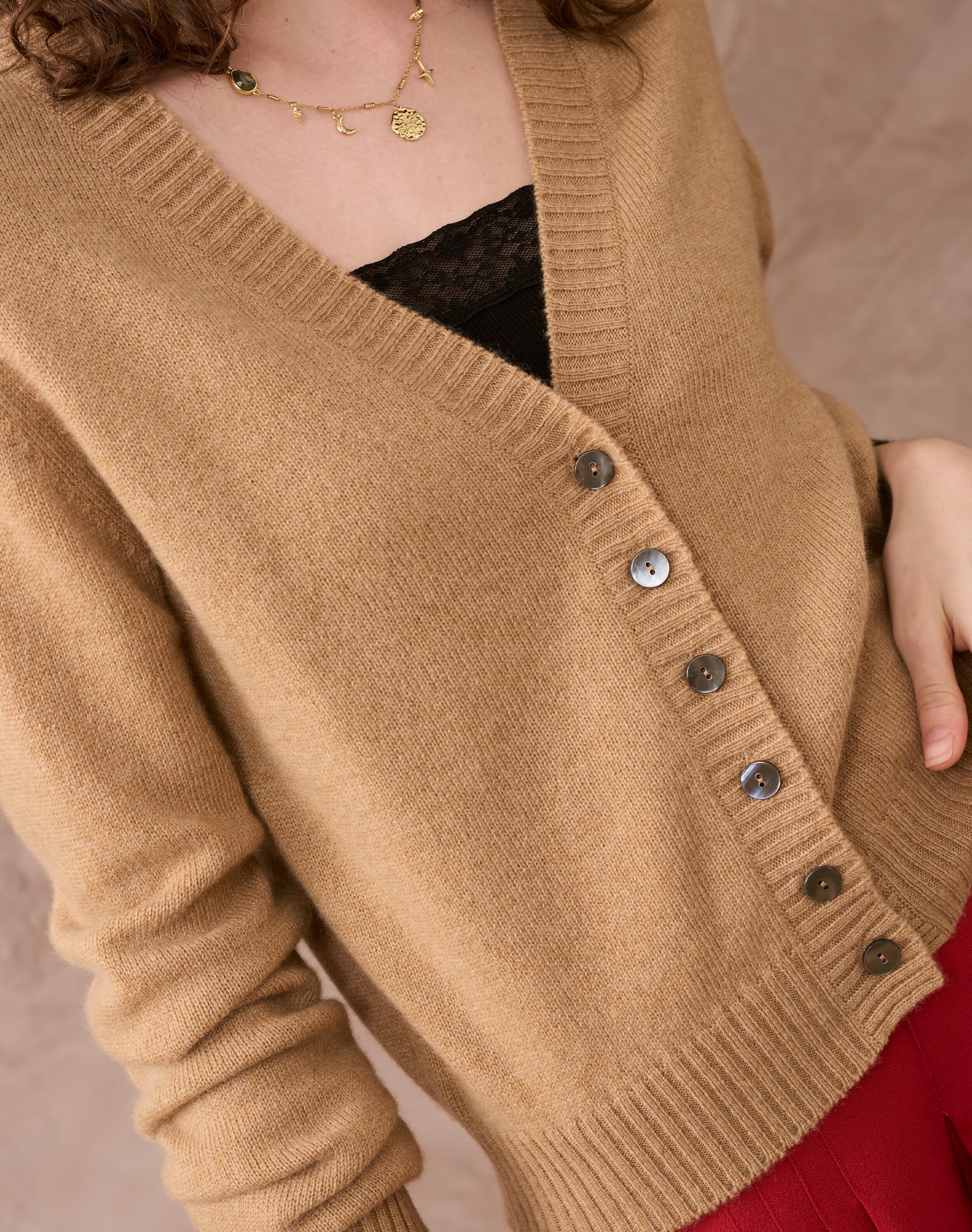 Cashmere V Neck Cardigan in Camel | Women's Knitwear | Brora