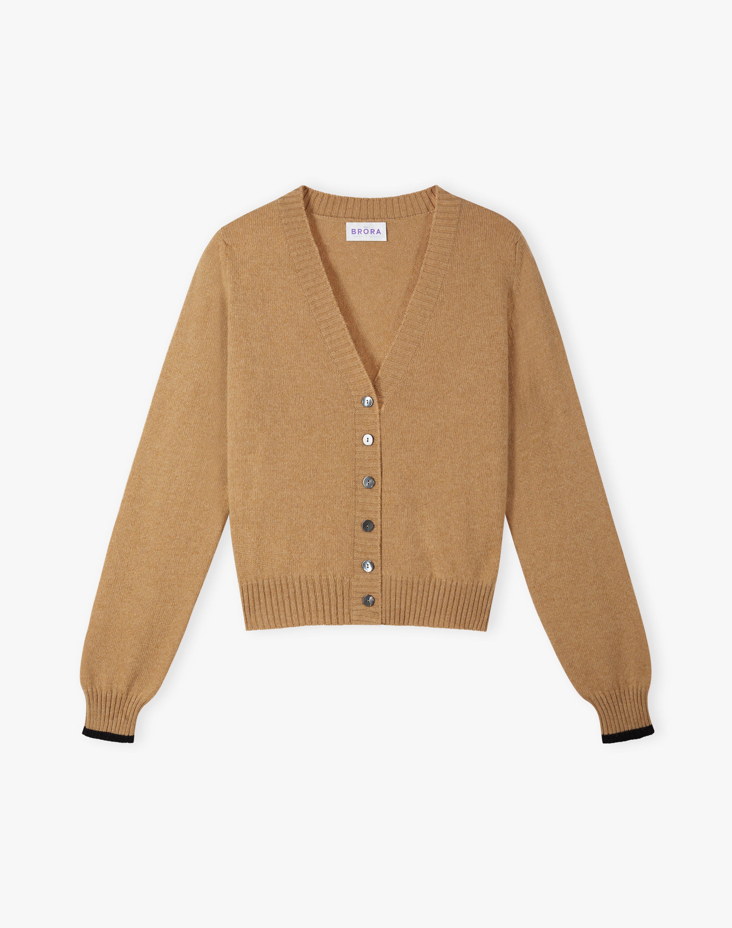 Cashmere V Neck Cardigan in Camel Women's Knitwear Brora