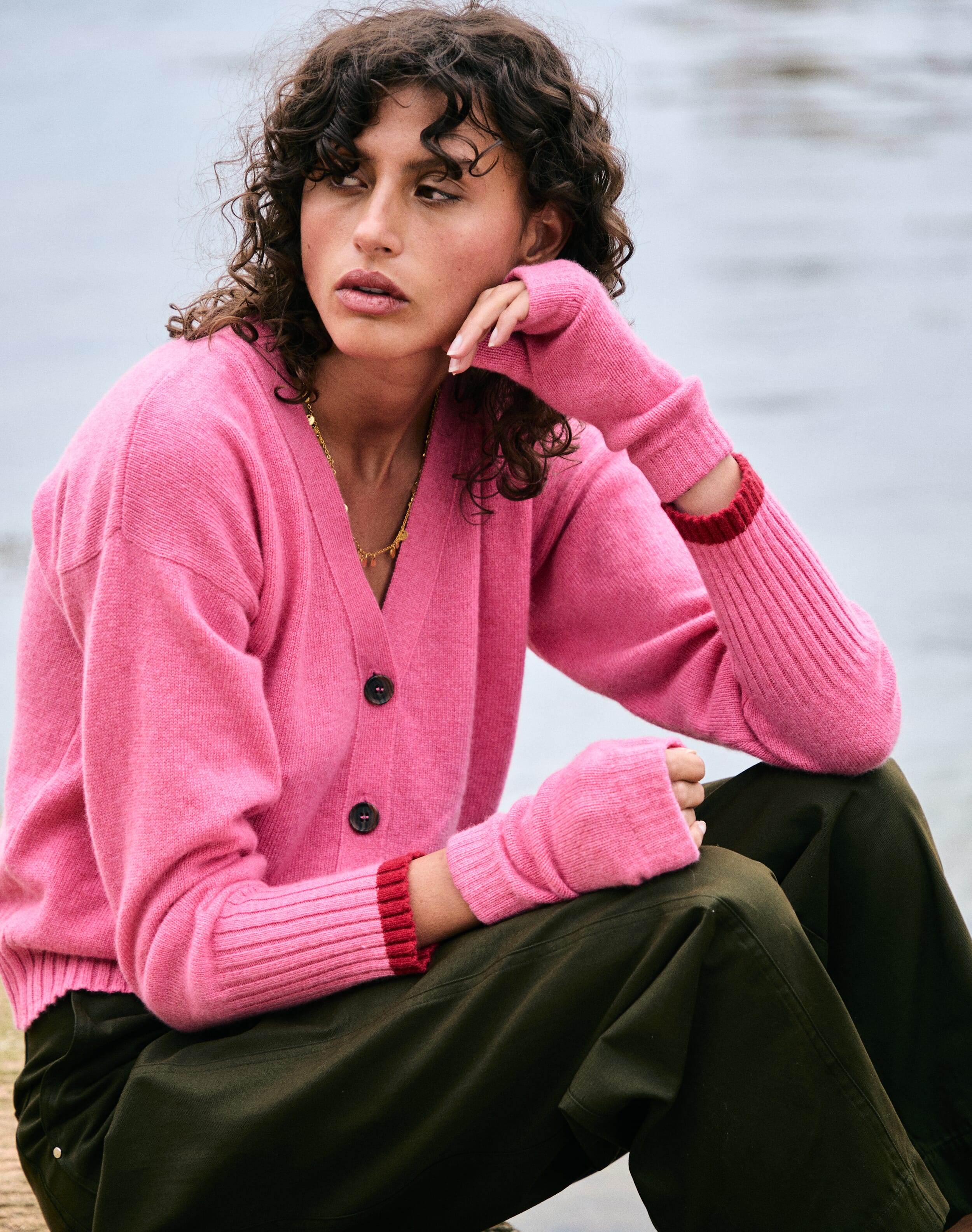 Scottish Cashmere V Neck Cardigan in Peony | Brora Fashion