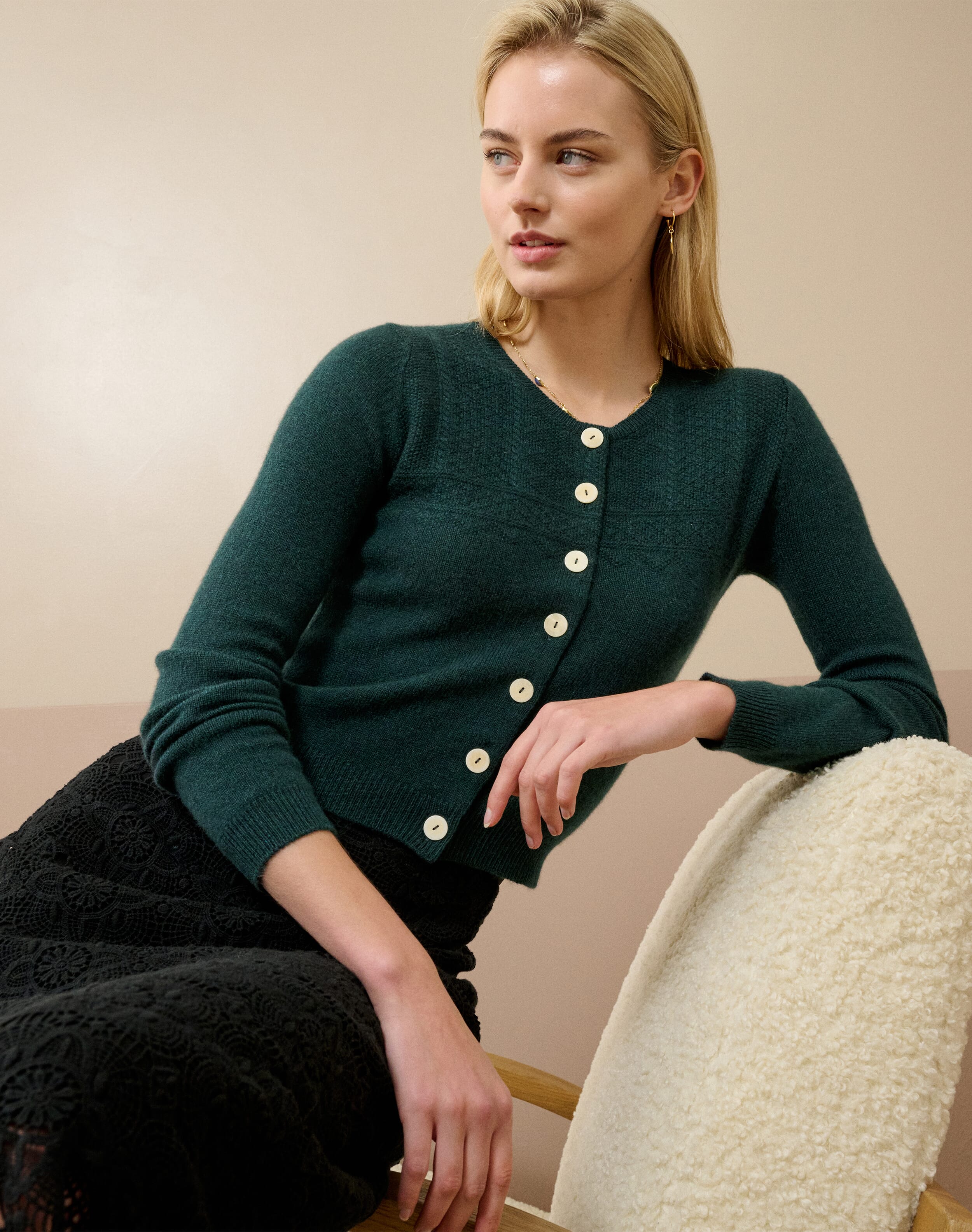 Brora Cashmere Guernsey Cardigan Ivy
