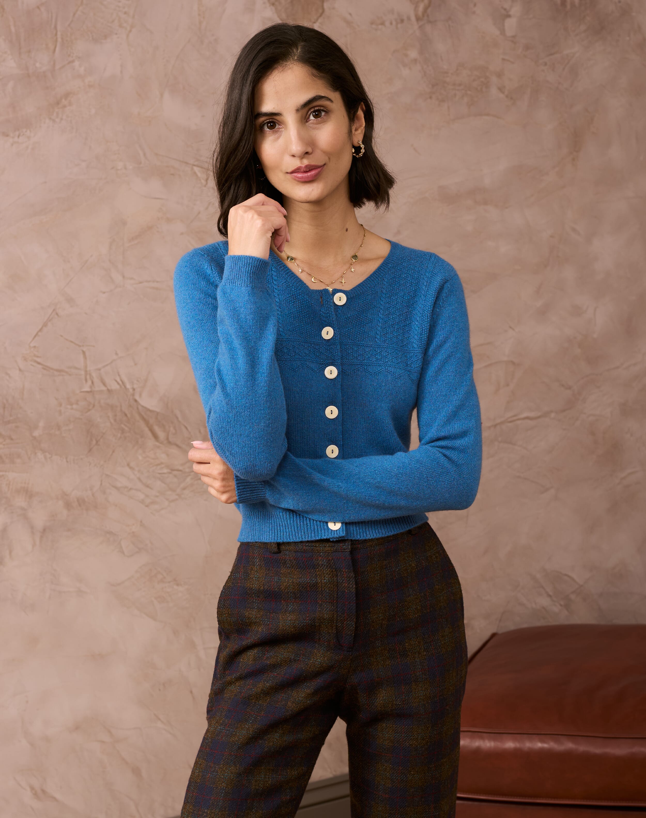 Women's Cashmere Guernsey Cardigan in China Blue | Brora