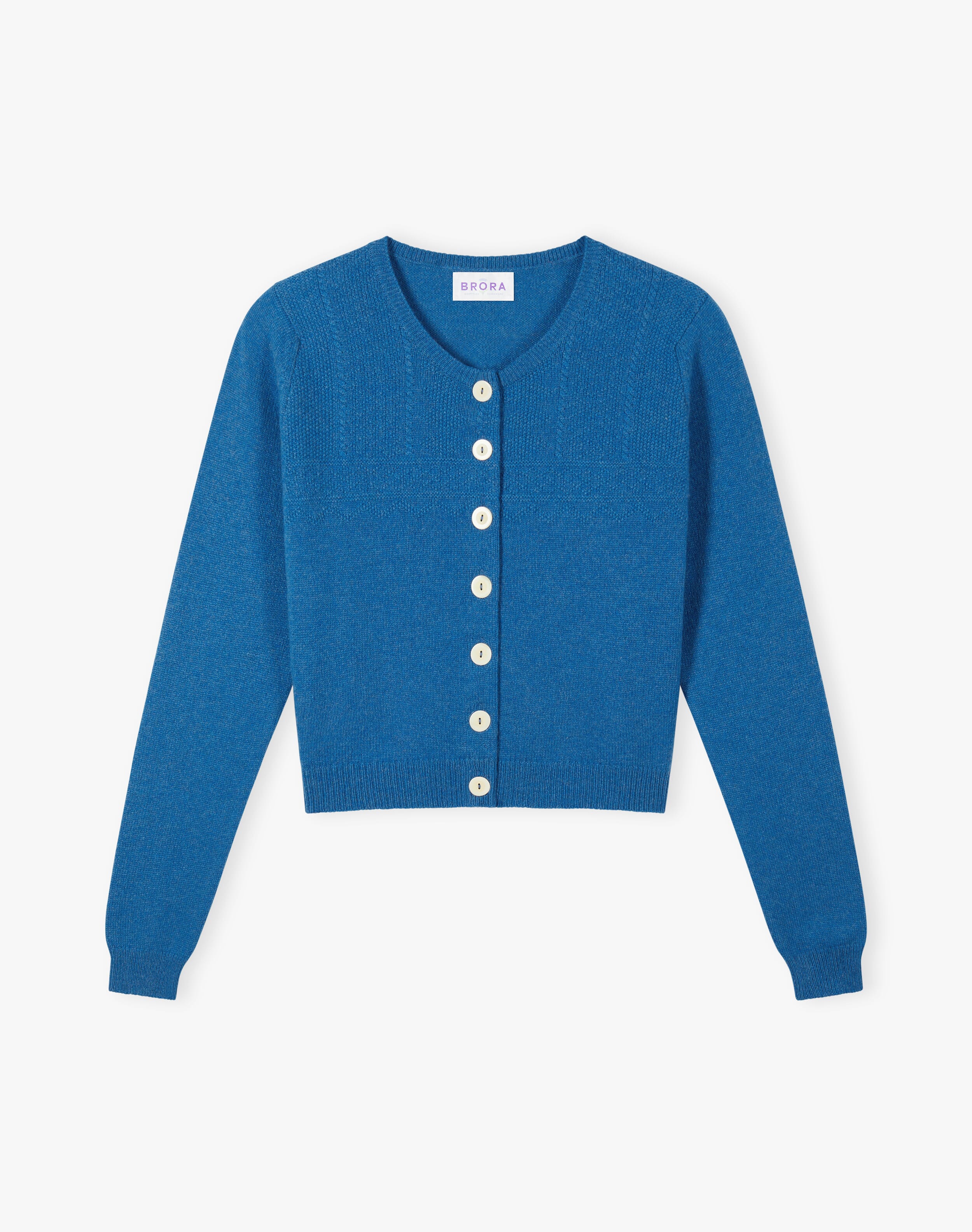 Women's Cashmere Guernsey Cardigan in China Blue | Brora Women's Cashmere Guernsey Cardigan in China Blue | Brora