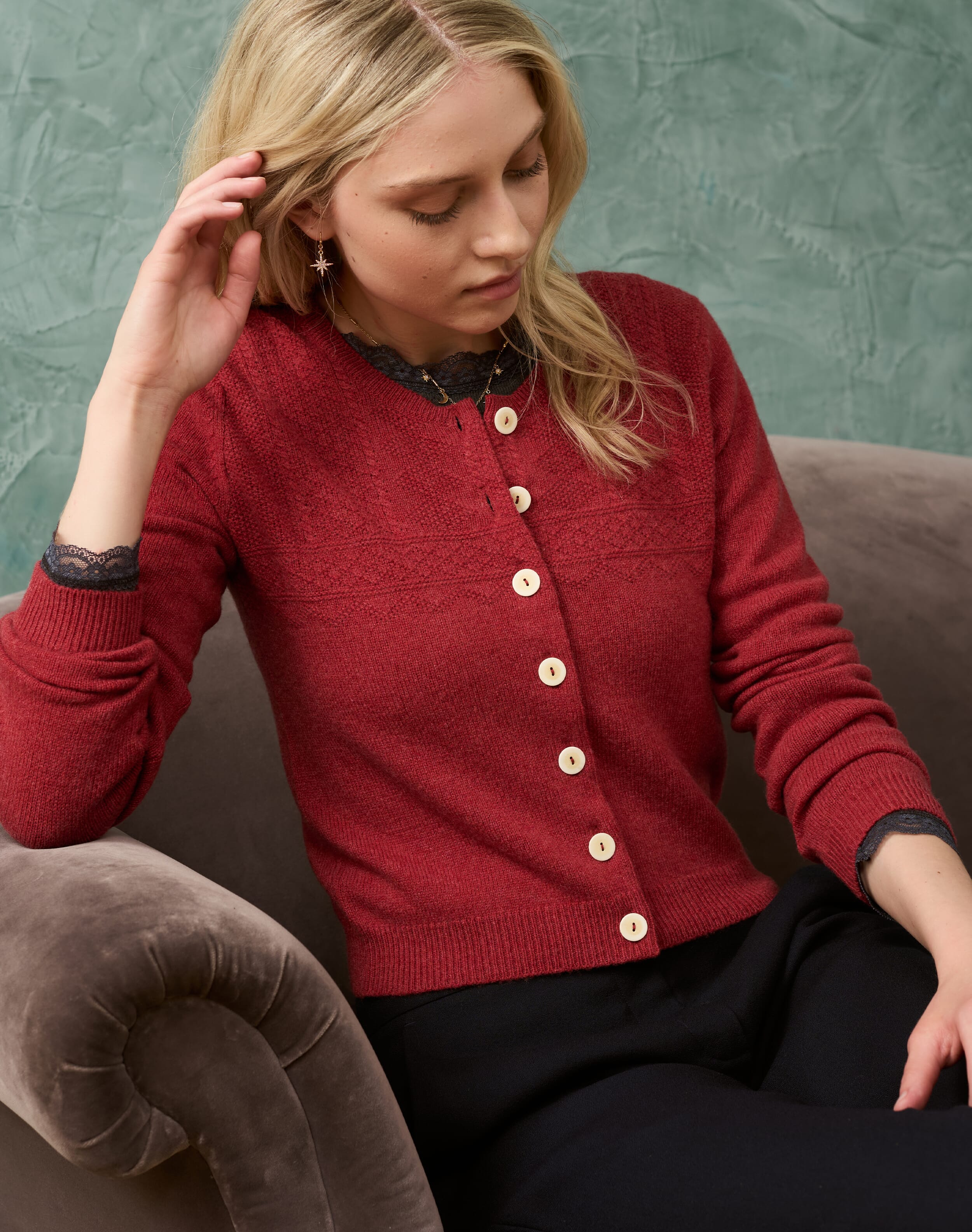 Brora Cashmere Guernsey Cardigan Clay