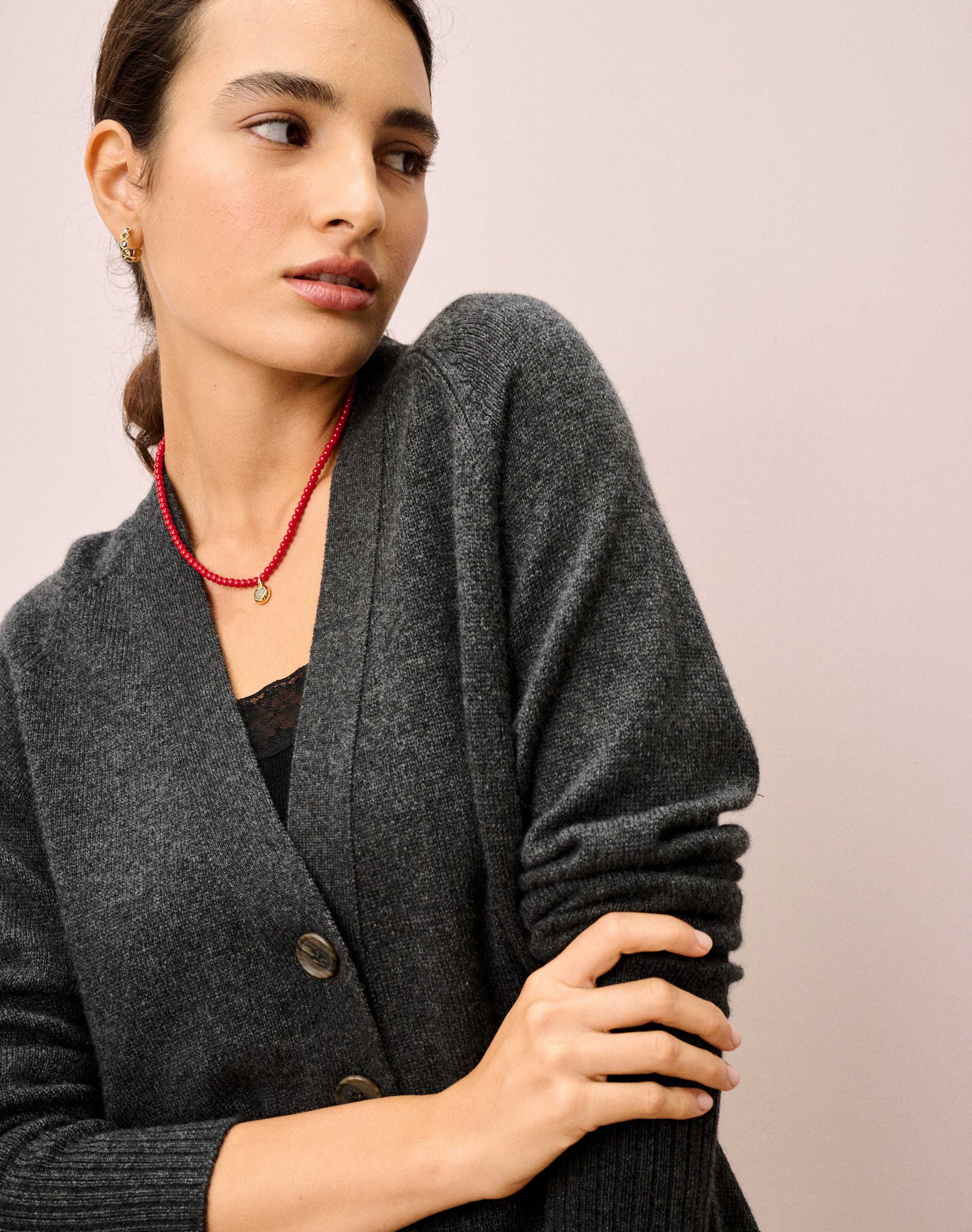 Brora Cashmere Long Line Cardigan Smoke