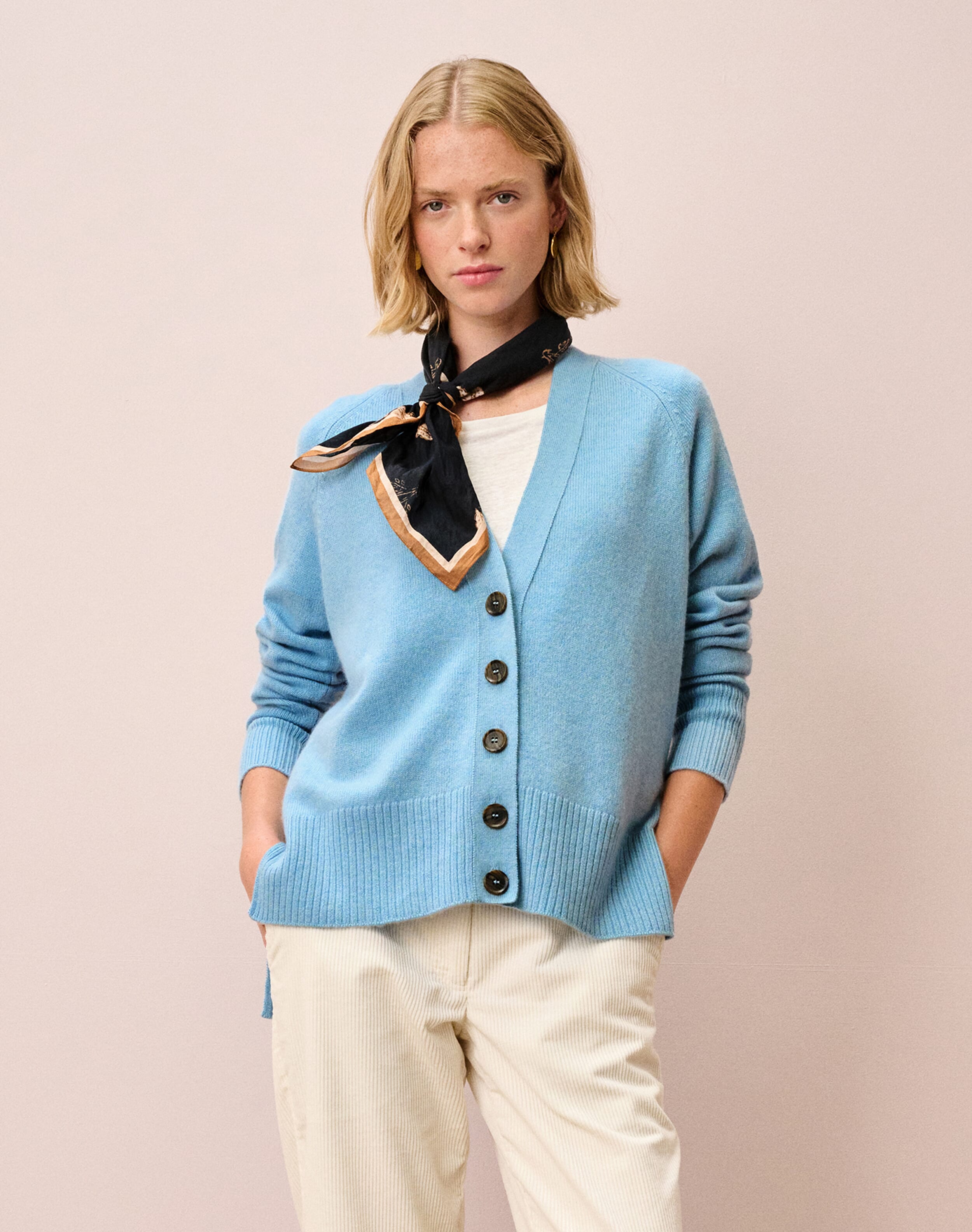 Brora Cashmere Long Line Cardigan Porcelain