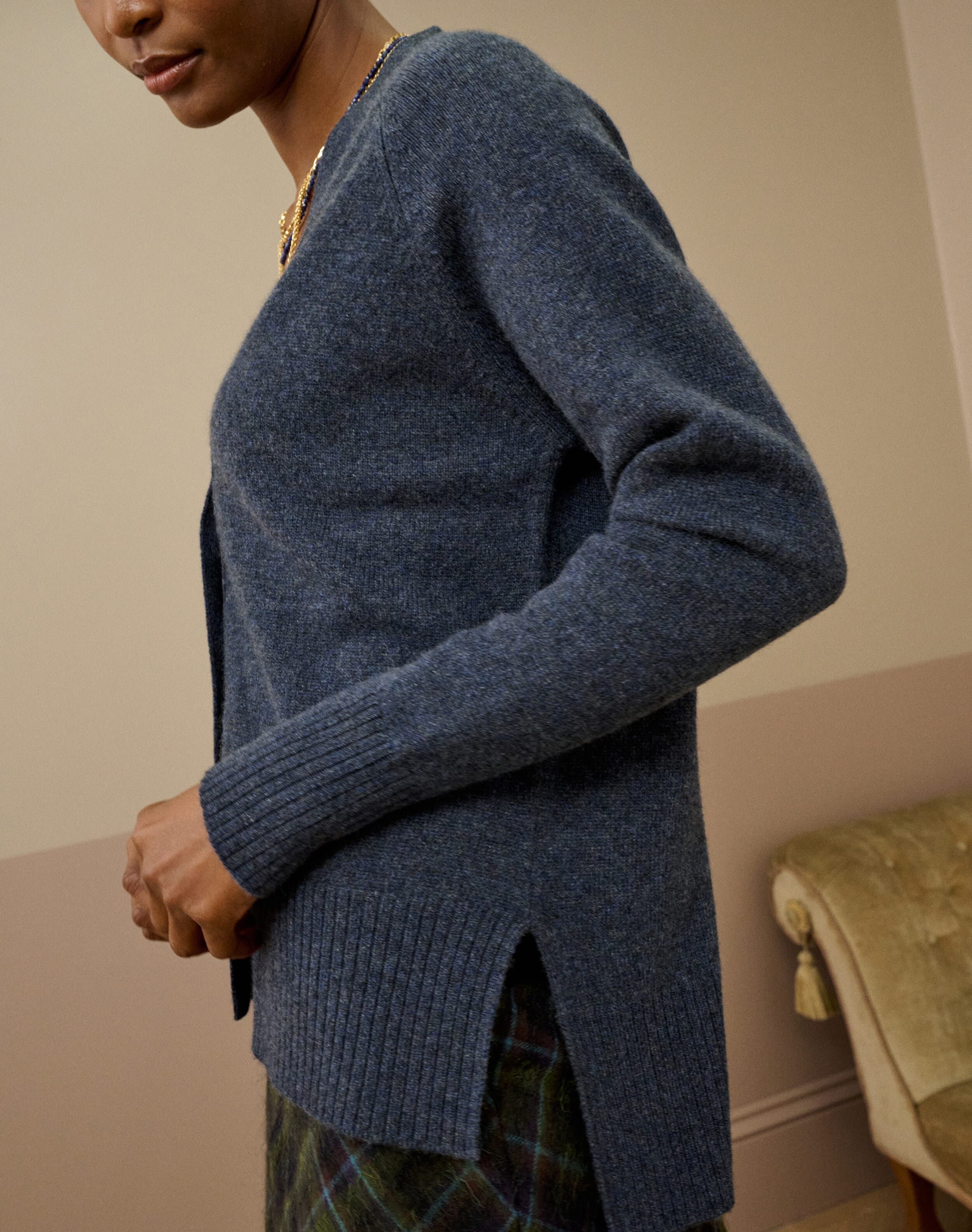 Scottish Cashmere Long Line Cardigan in Steel | Brora Clearance