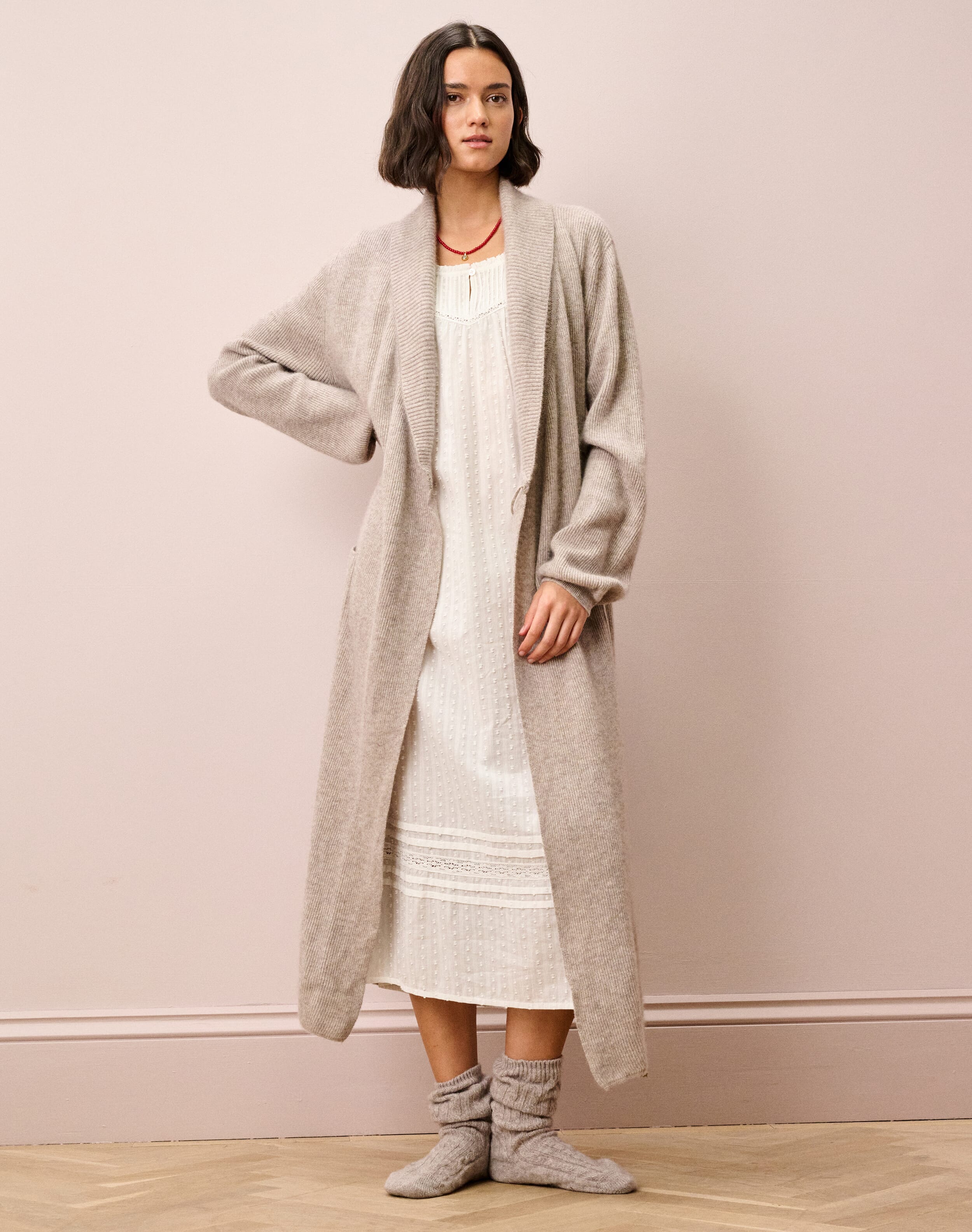 knee length dresses for ladies Violet Long Cashmere Robe – Haremlique US main image 1