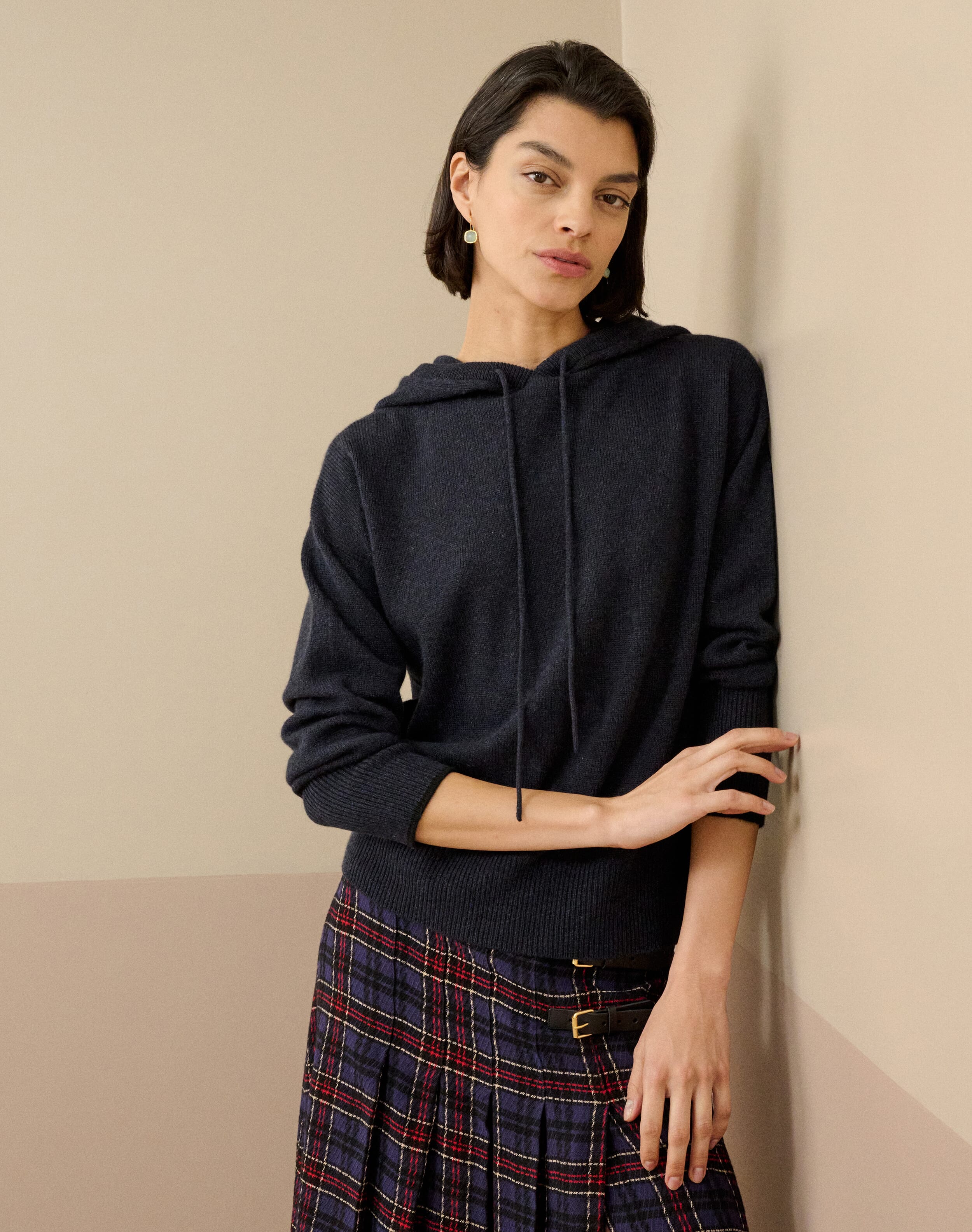 Brora Check Wool Blazer Delft & copper