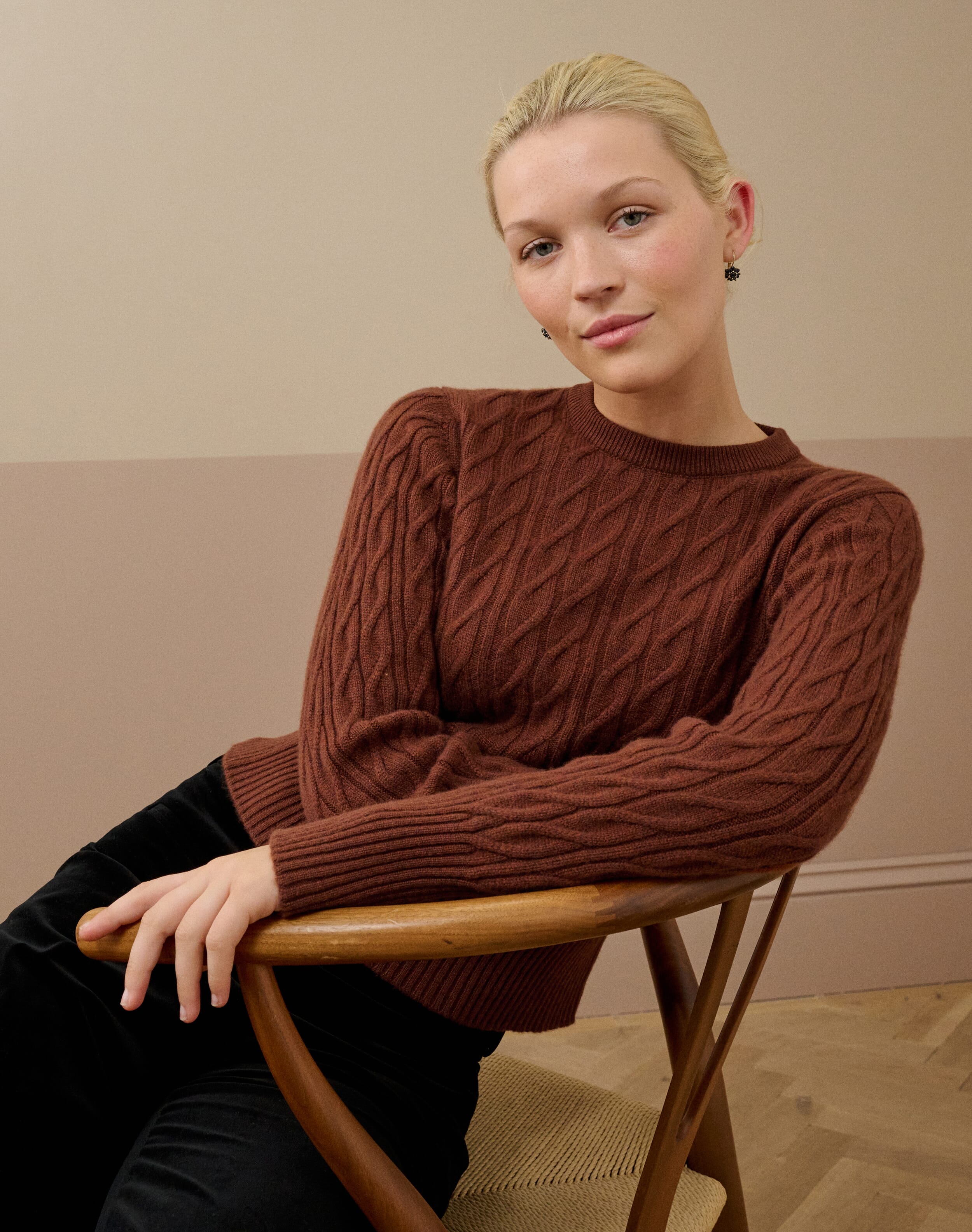 Brora Cashmere Cable & Rib Jumper Conker