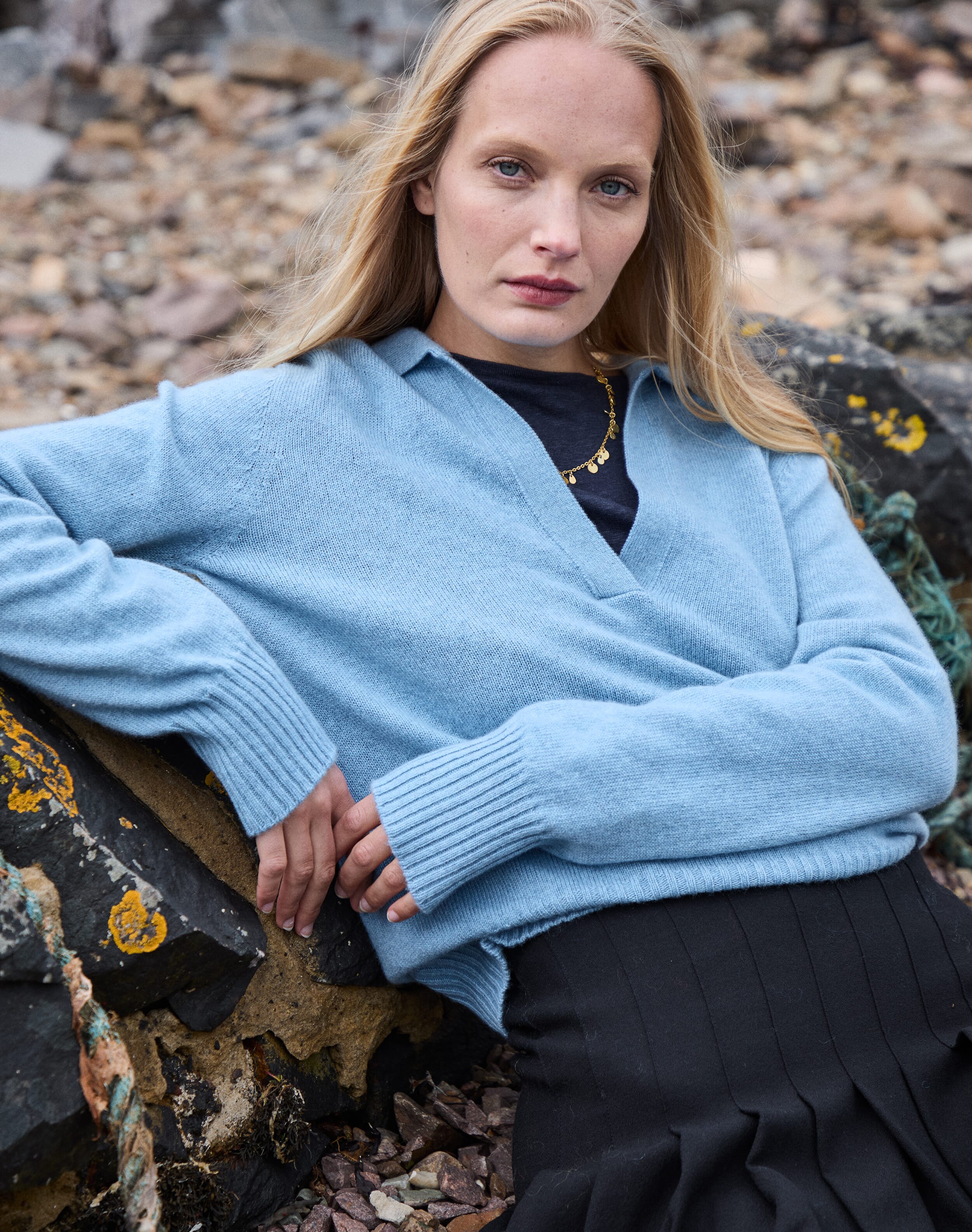 Brora Cashmere Collared Jumper Wedgewood