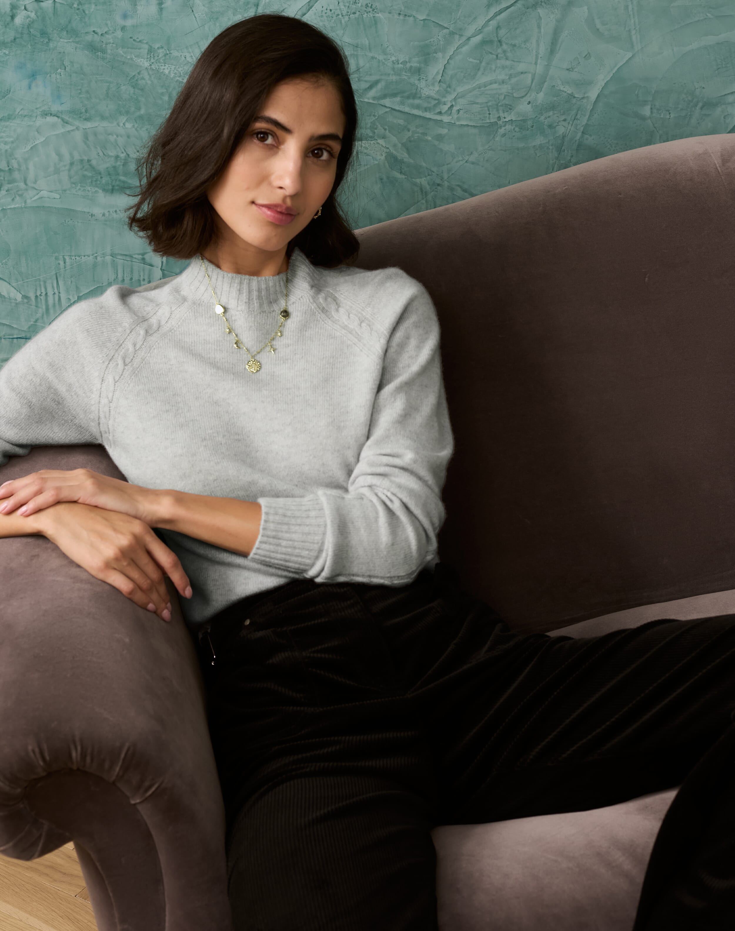 Brora Cashmere Cable Jumper Pearl