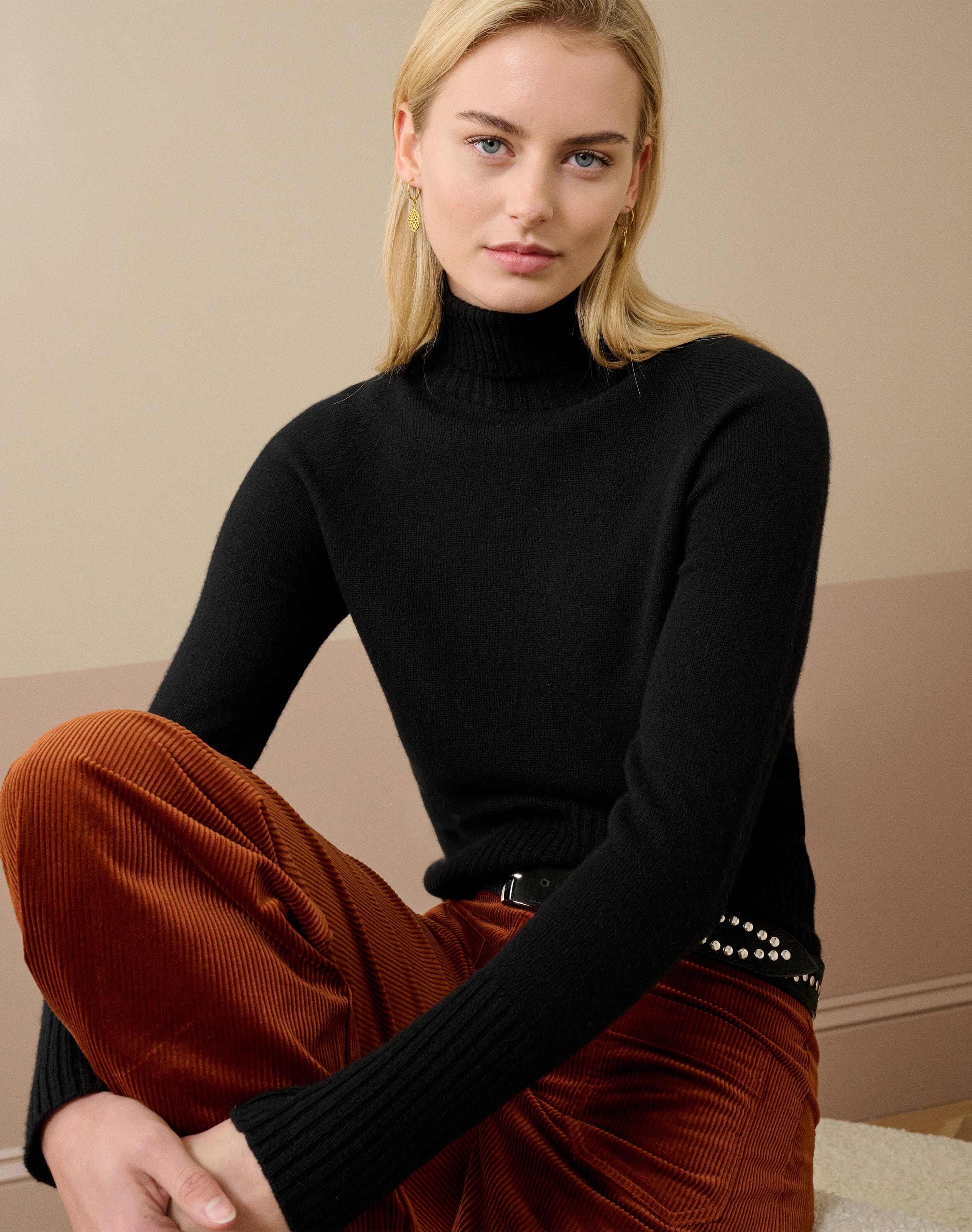 Brora Cashmere Boxy Polo Neck Black for Women  - Size: 8