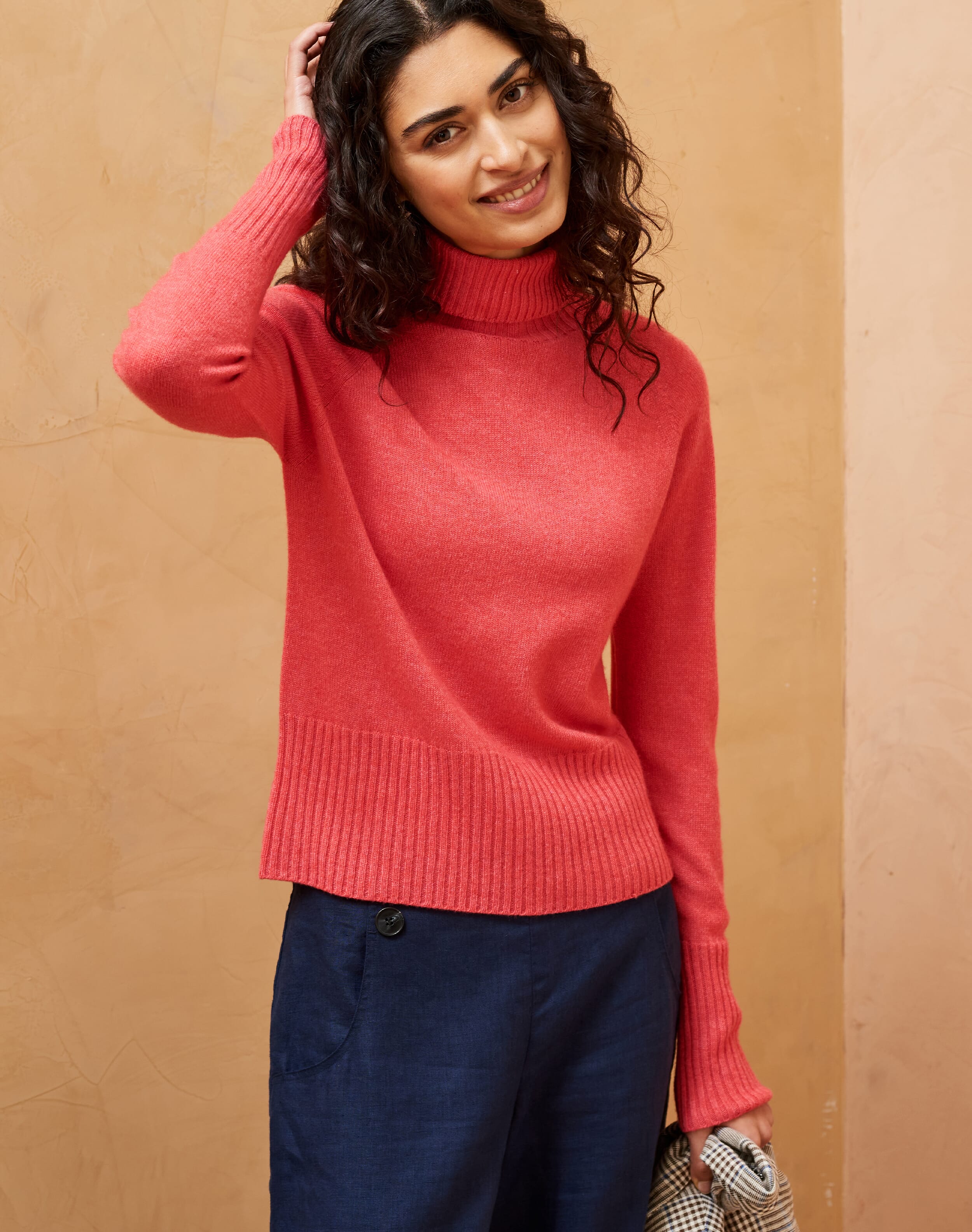 Cashmere Boxy Polo Neck Flamingo