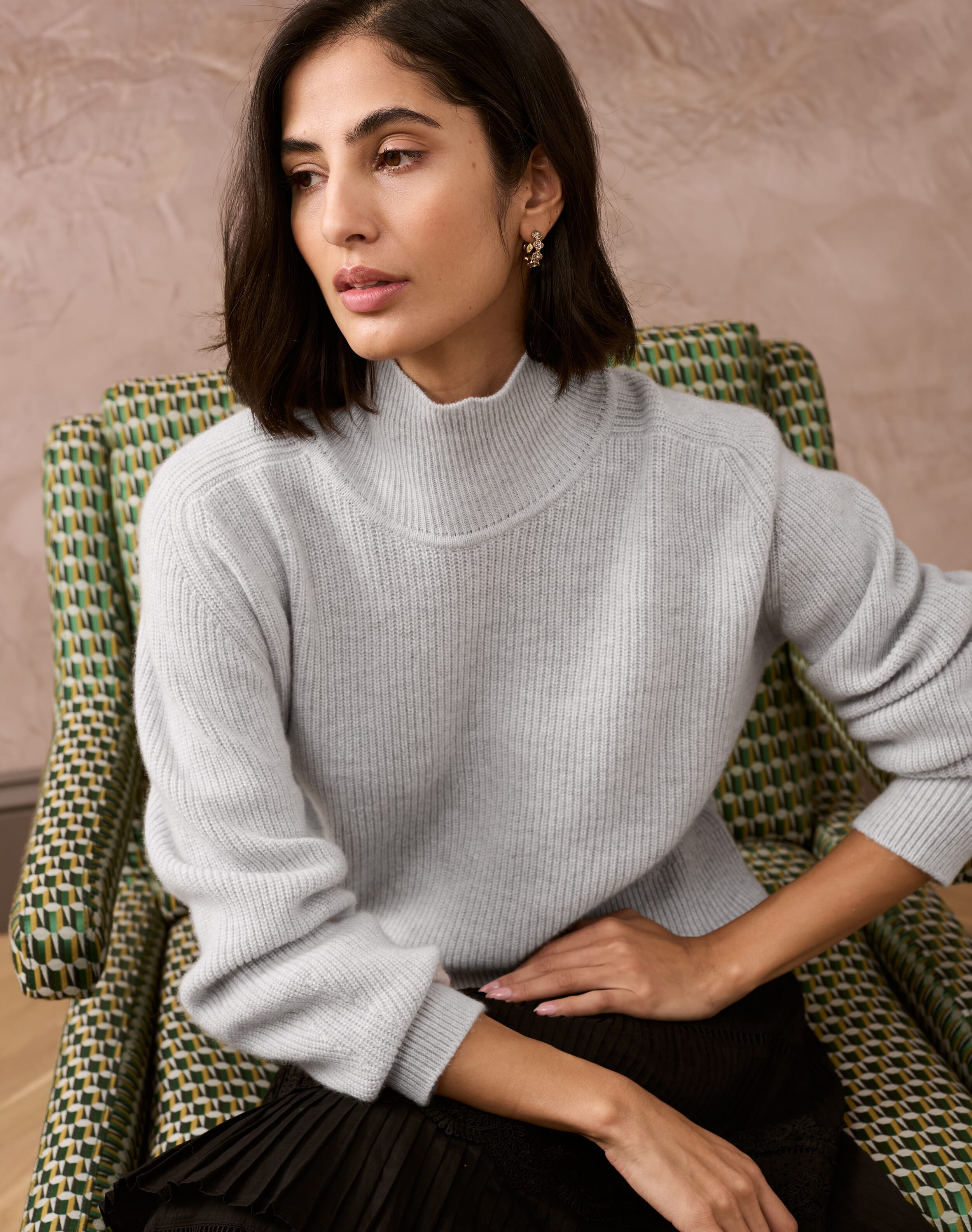 Brora Cashmere Ribbed Week End Polo Neck Pearl