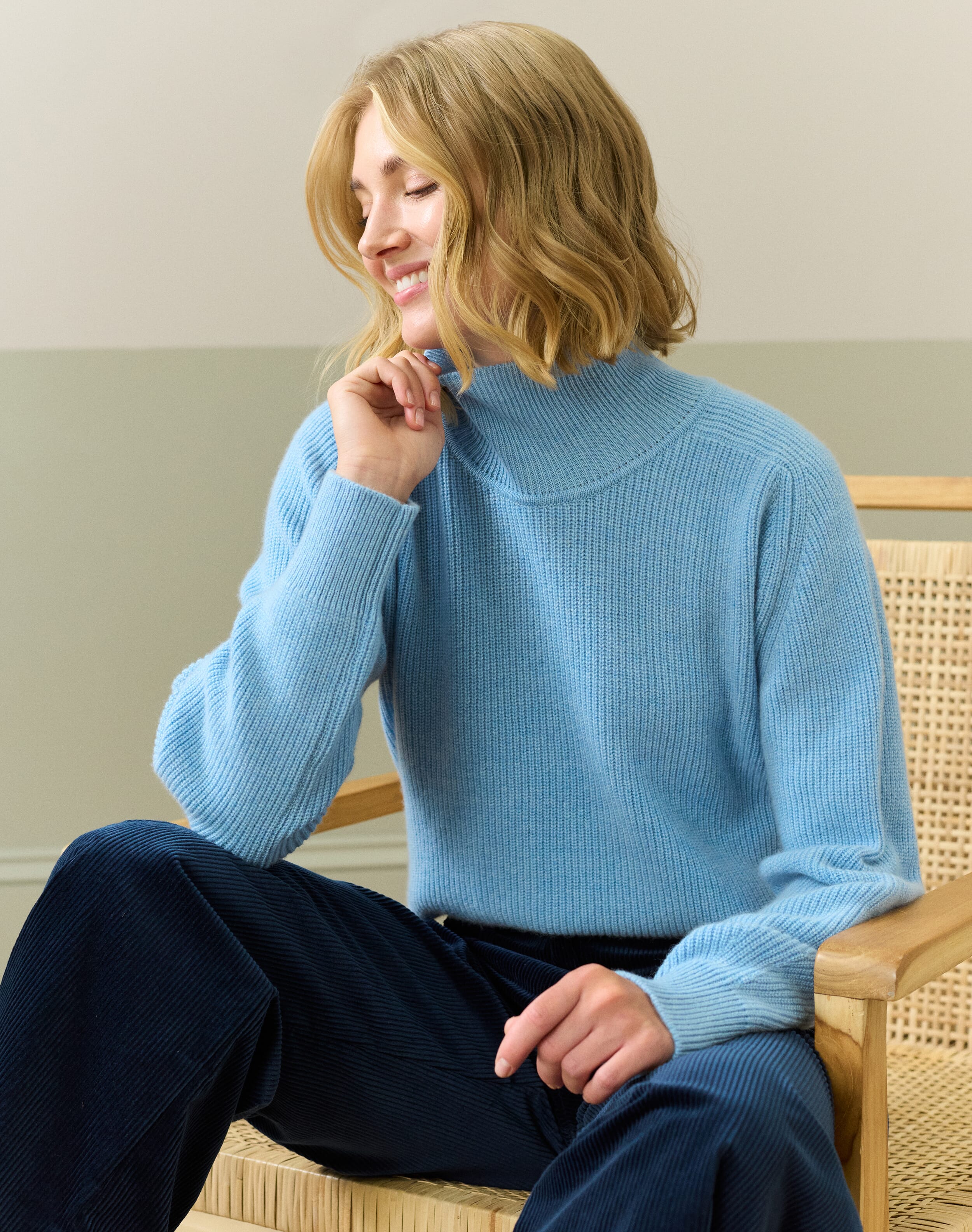 Brora Cashmere Ribbed Week End Polo Neck Porcelain  - Size: 8-10