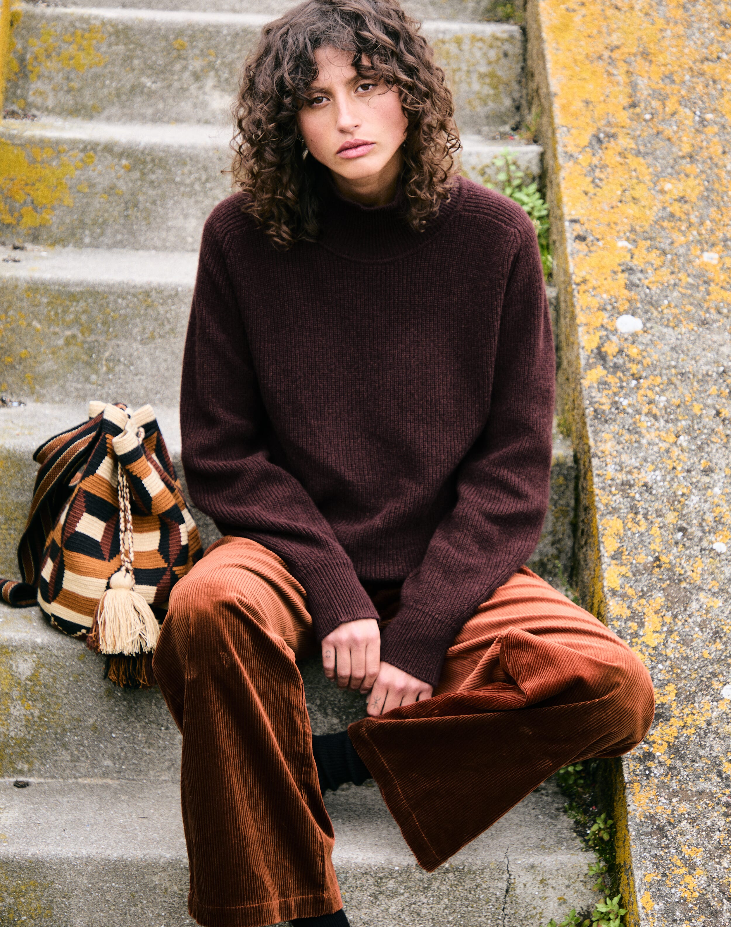 Brora Cashmere Ribbed Week End Polo Neck Malt  - Size: 8-10