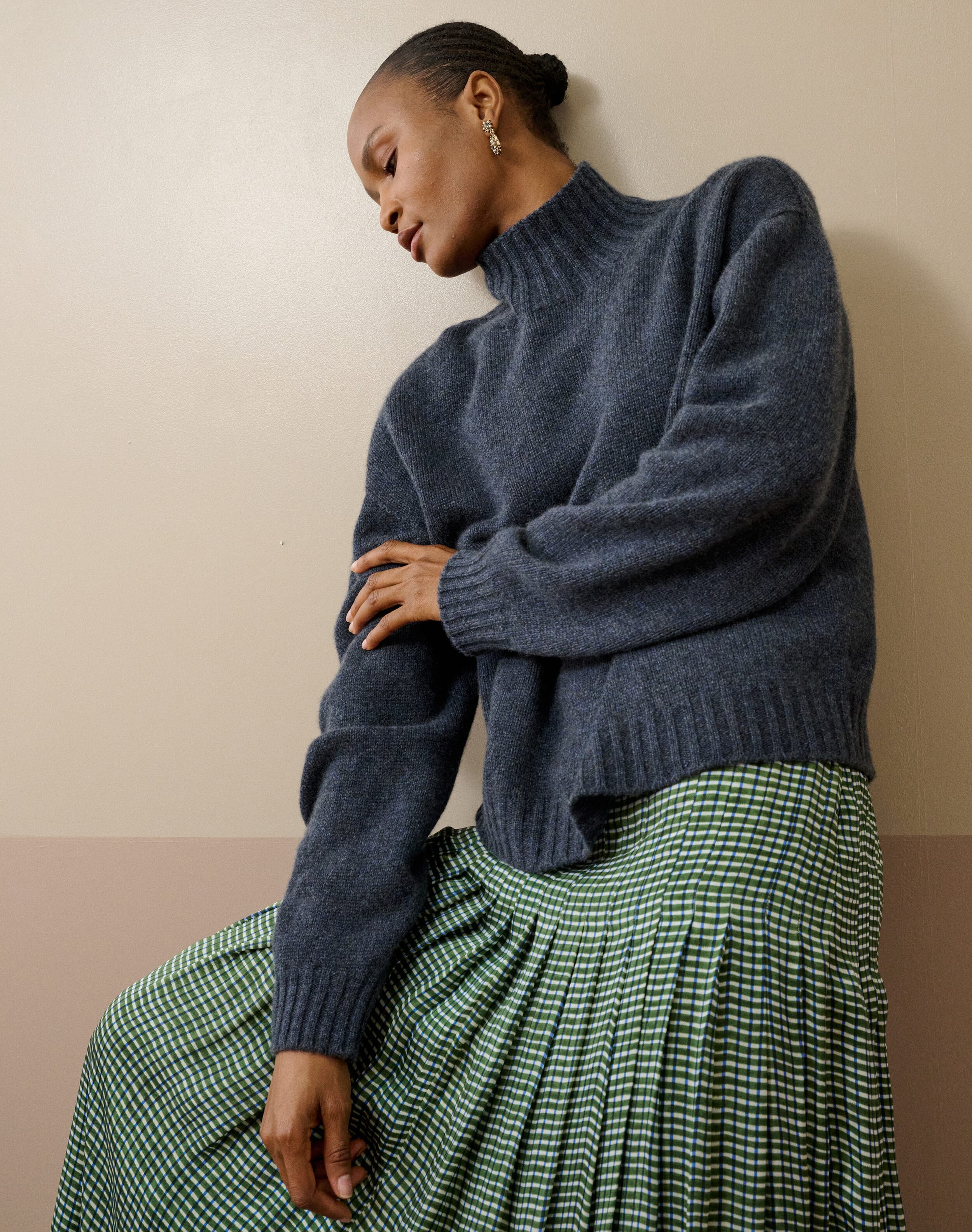 Brora Houndstooth Wool Coat & pine - 4