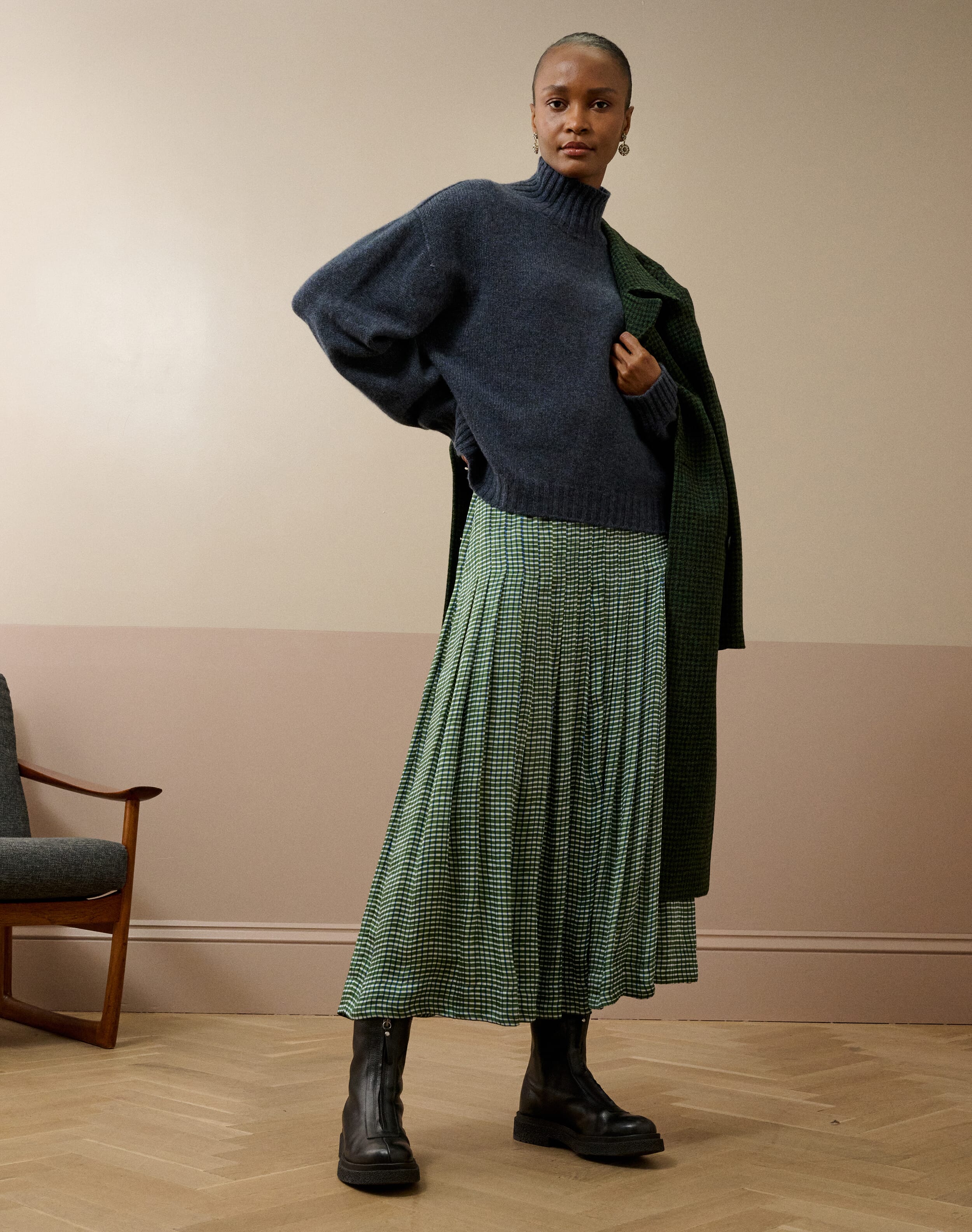 Cashmere Luxe Knit Polo Neck in Steel | Brora Clearance