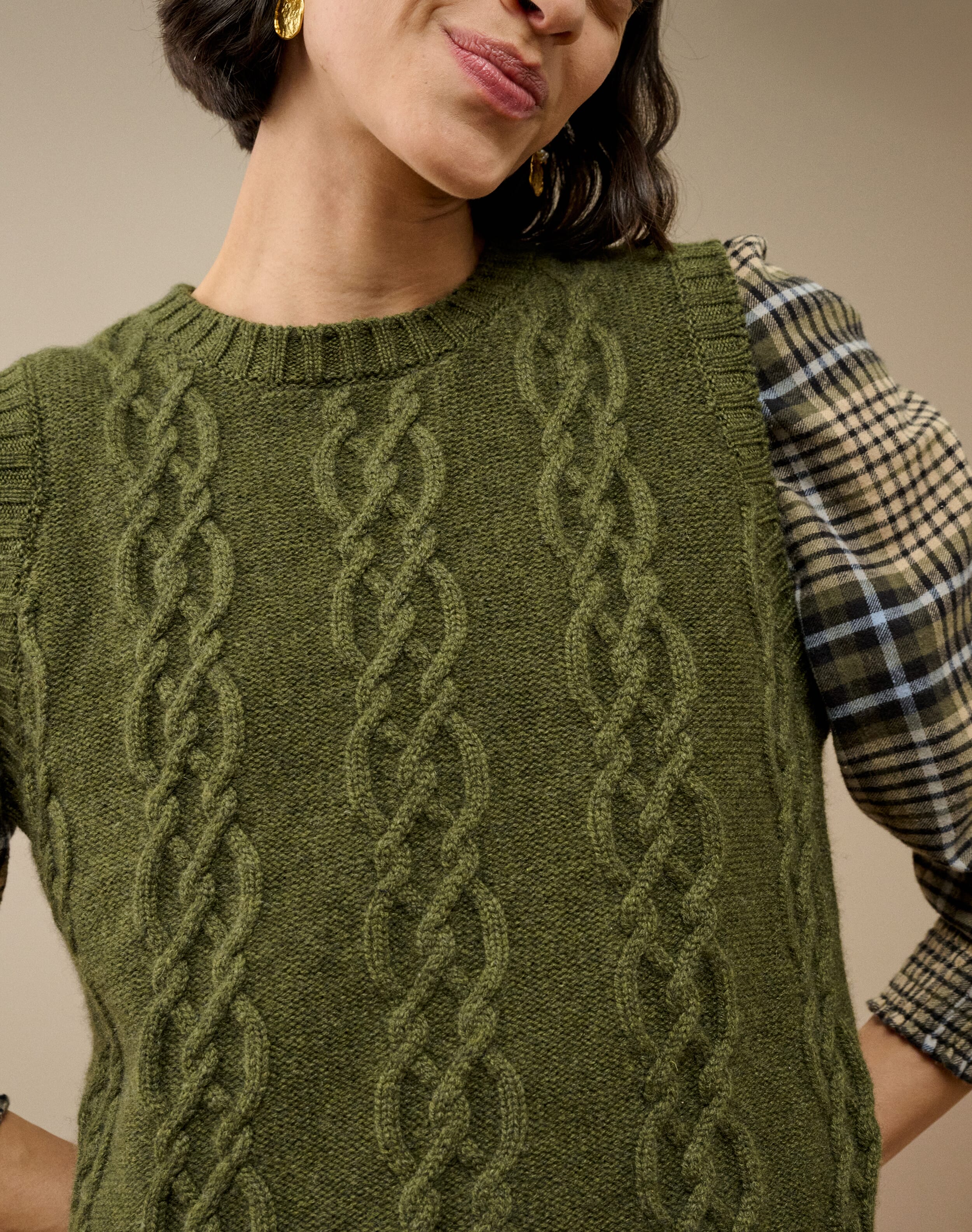 Brora Cashmere Luxe Knit Cable Tank Sorrel