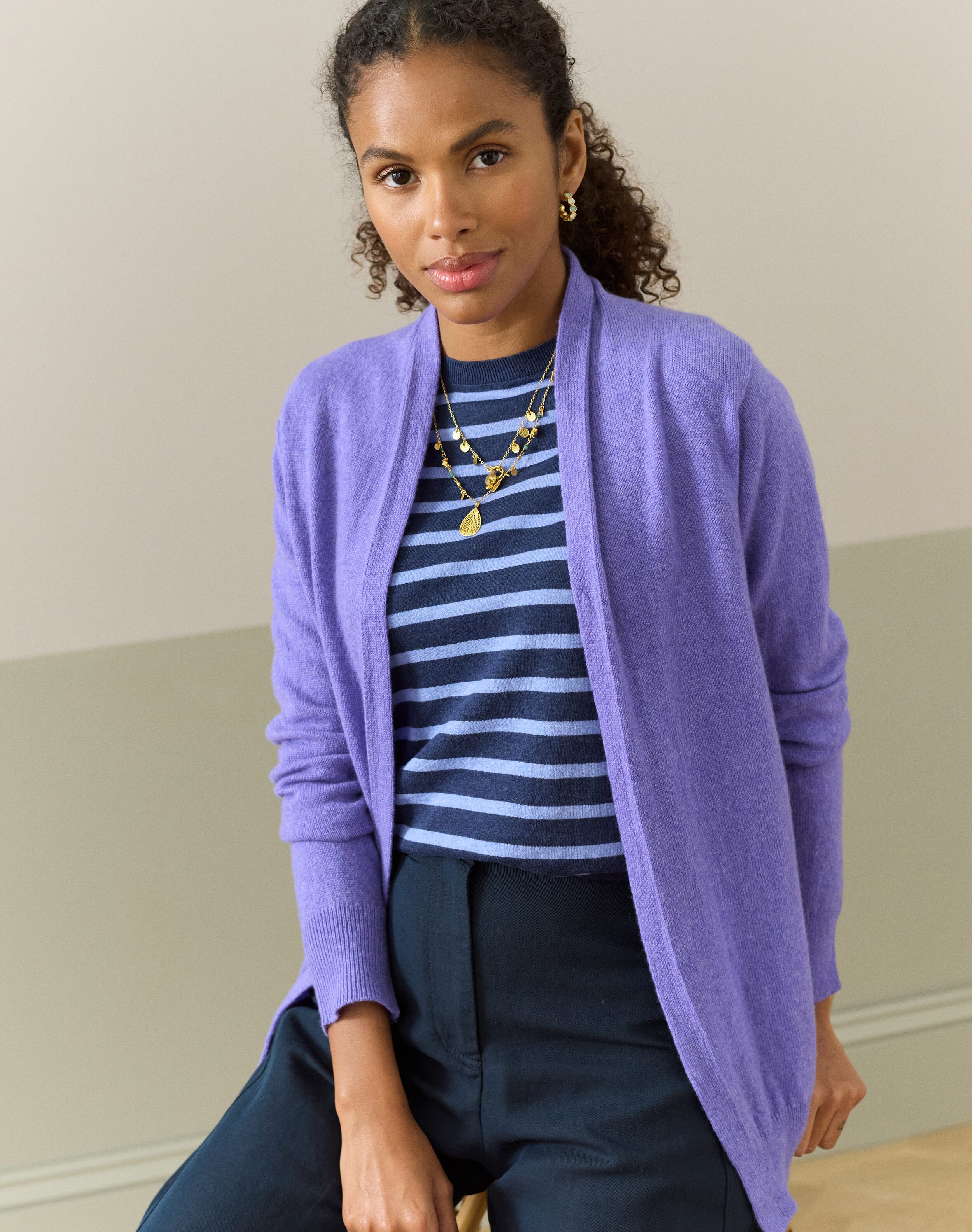 Brora Cashmere Gauzy Shawl Cardigan Wisteria