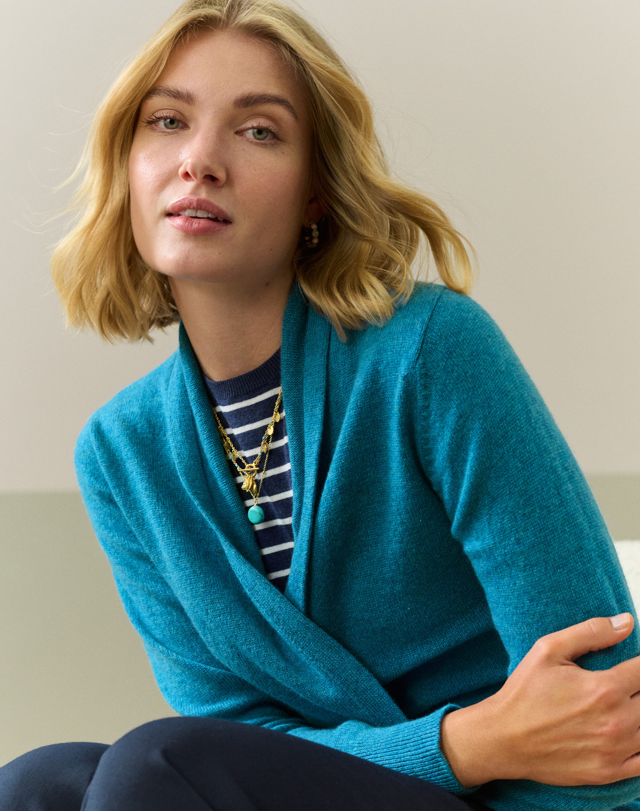 Brora Cashmere Gauzy Shawl Cardigan Kingfisher  - Size: 8-10