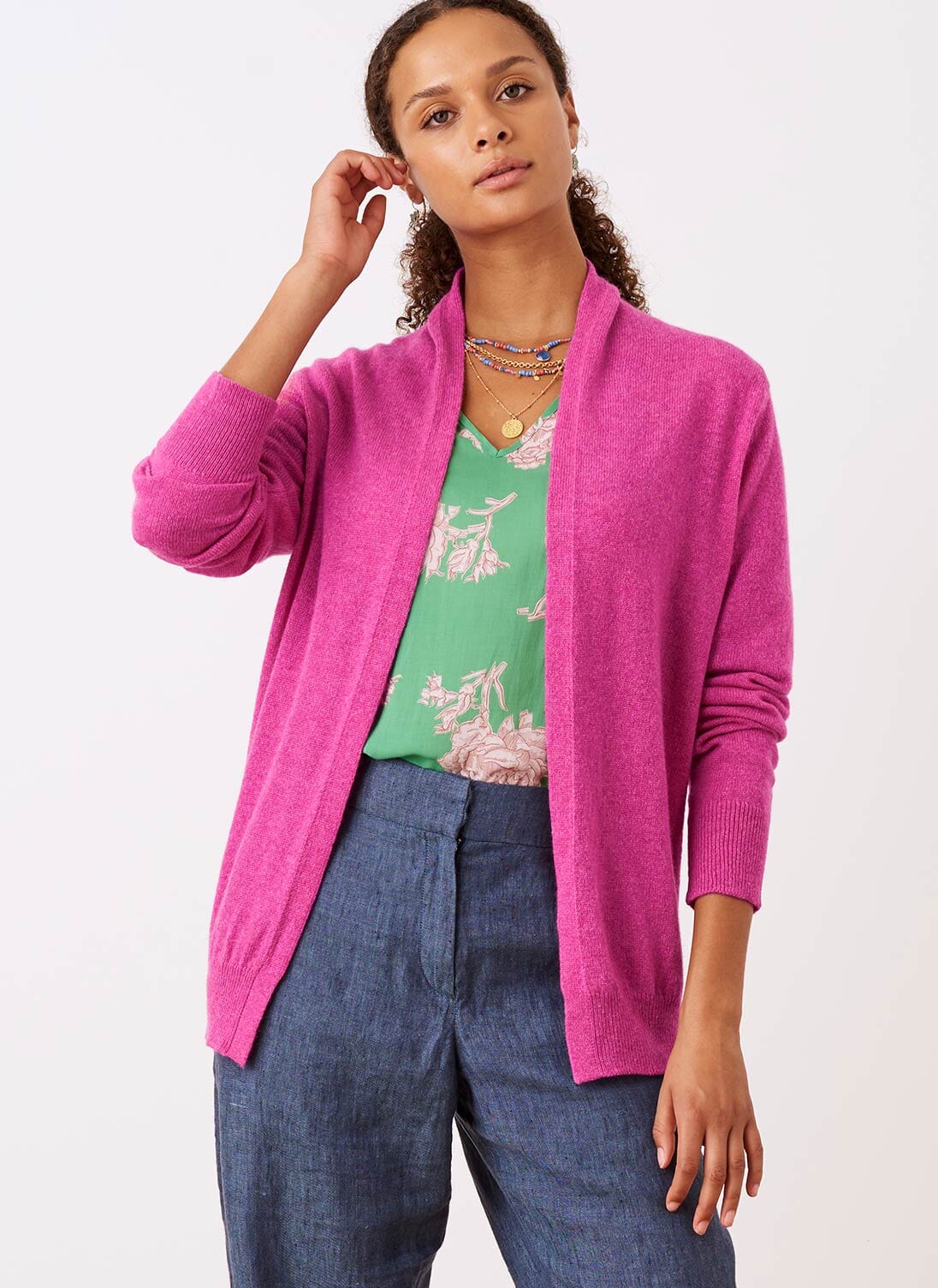 Fuchsia Cashmere Gauzy Shawl Cardigan Cardigans Brora