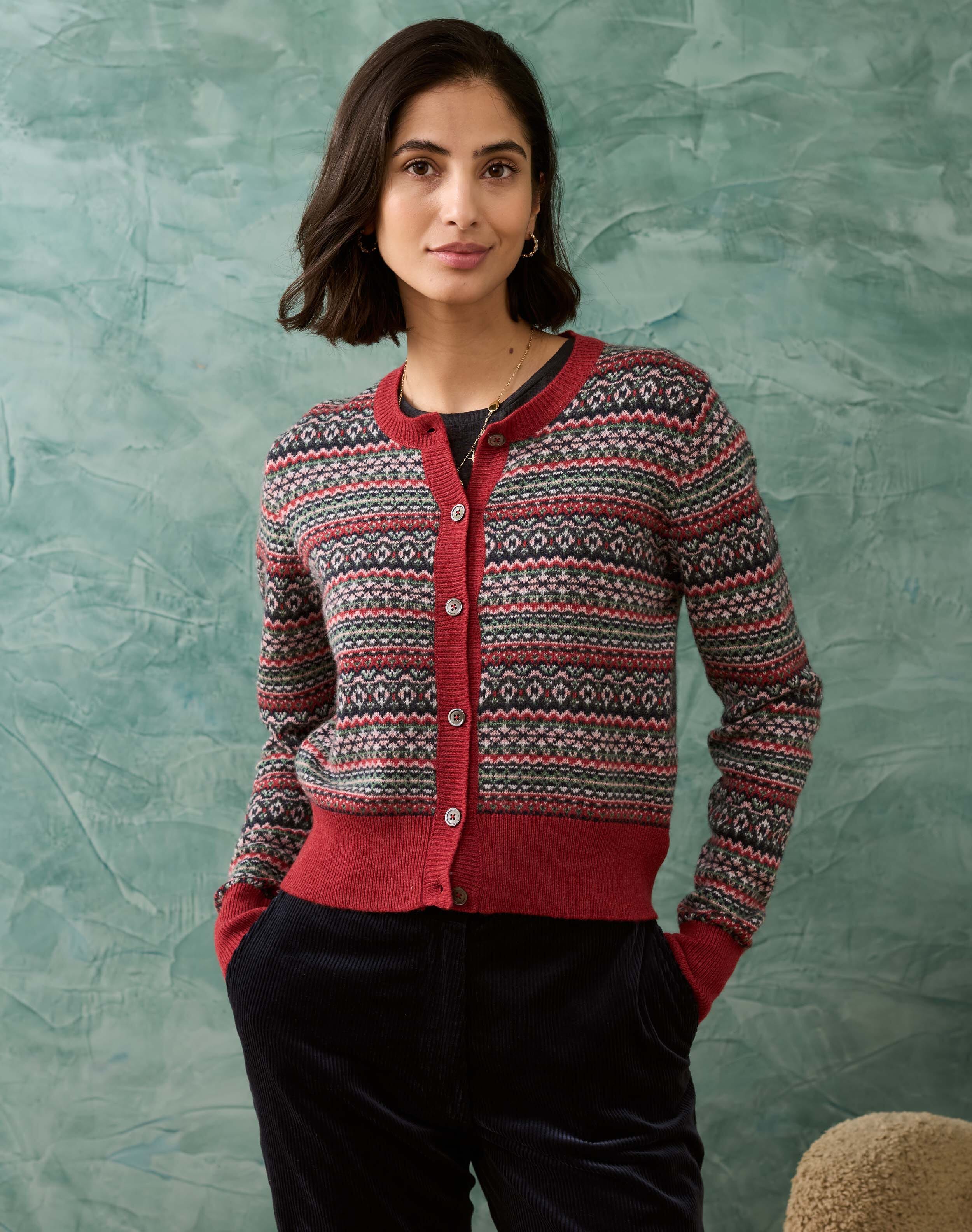 Brora Cashmere Fair Isle Cardigan Clay