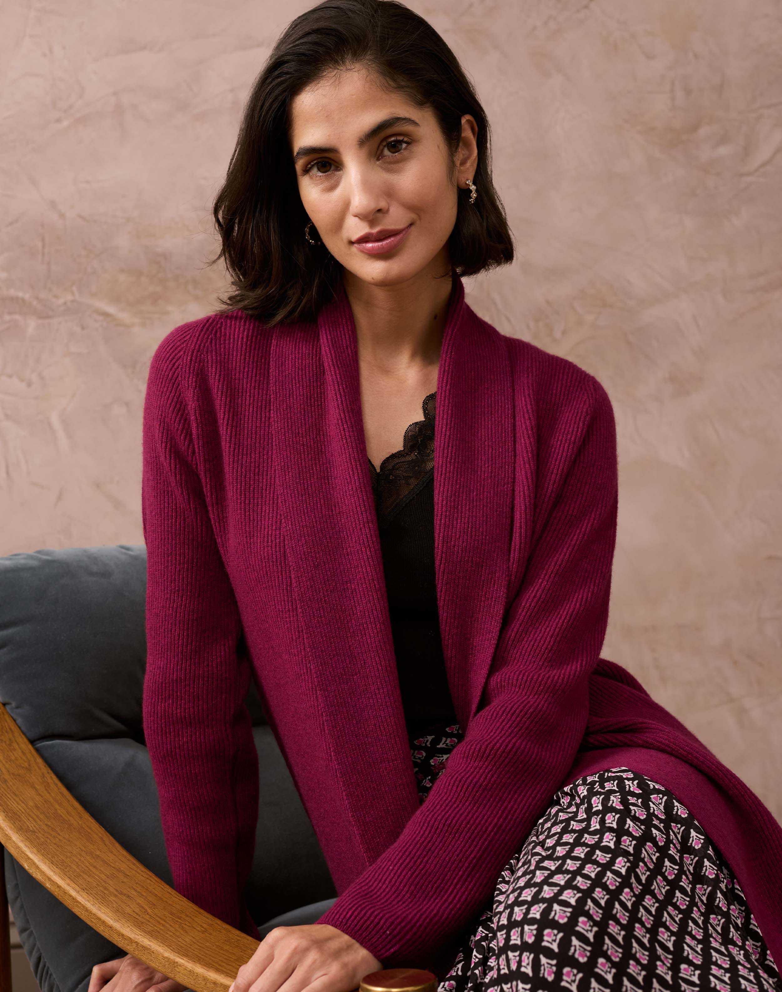 Cashmere Shawl Ribbed Cardigan Mulberry