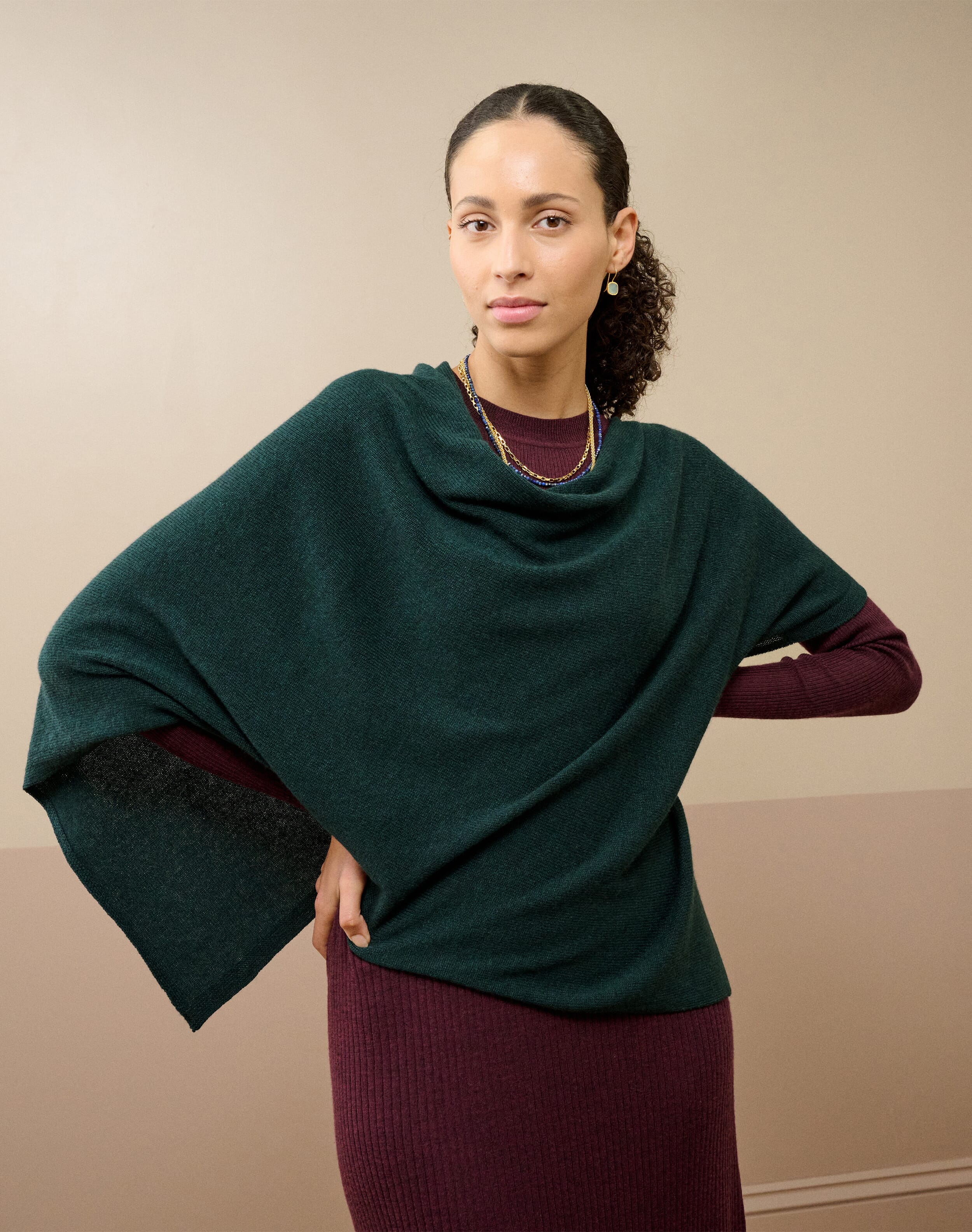 Brora Cashmere Gauzy Knit Poncho Seaspray - 5