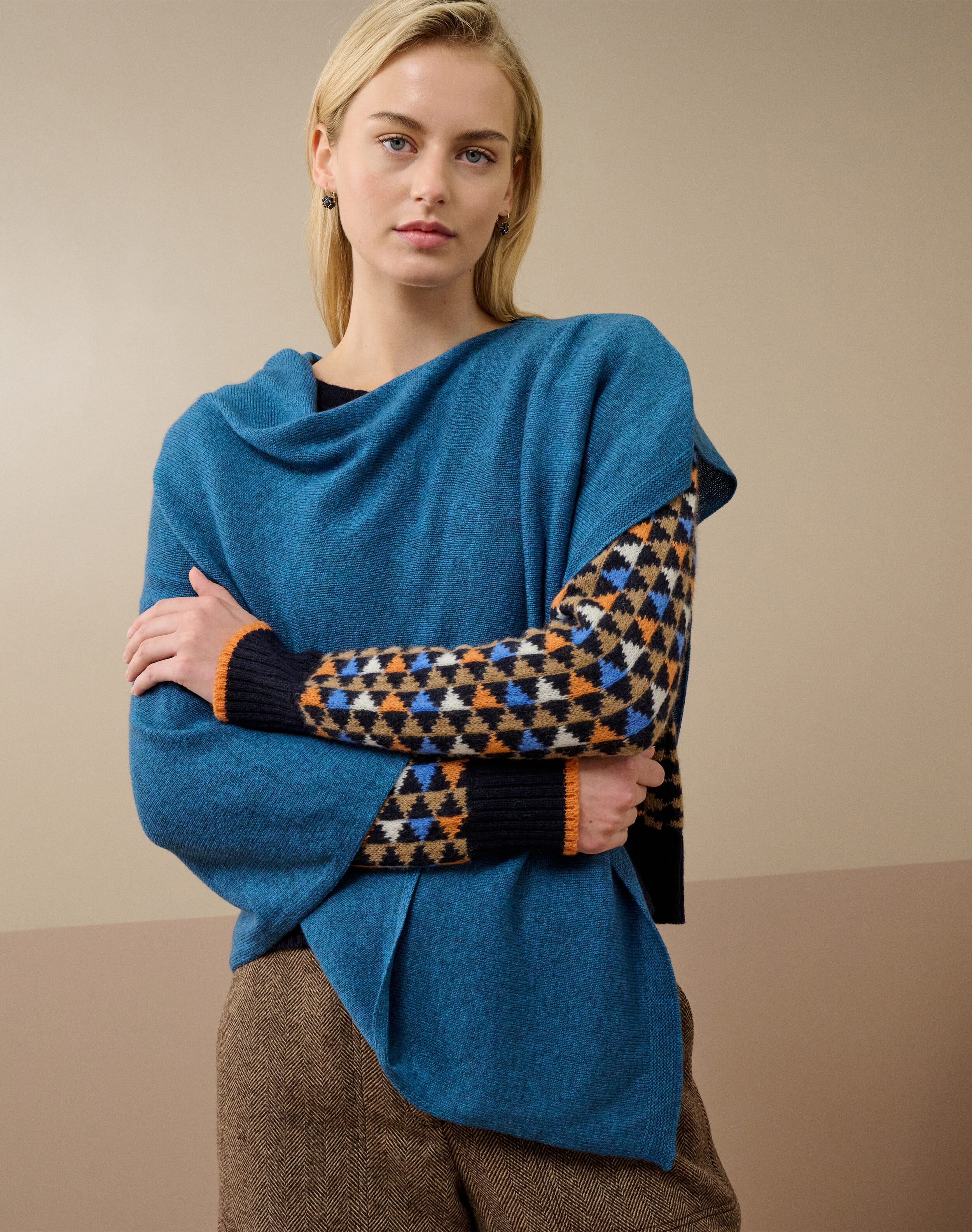 Brora Cashmere Gauzy Knit Poncho Seaspray - 6