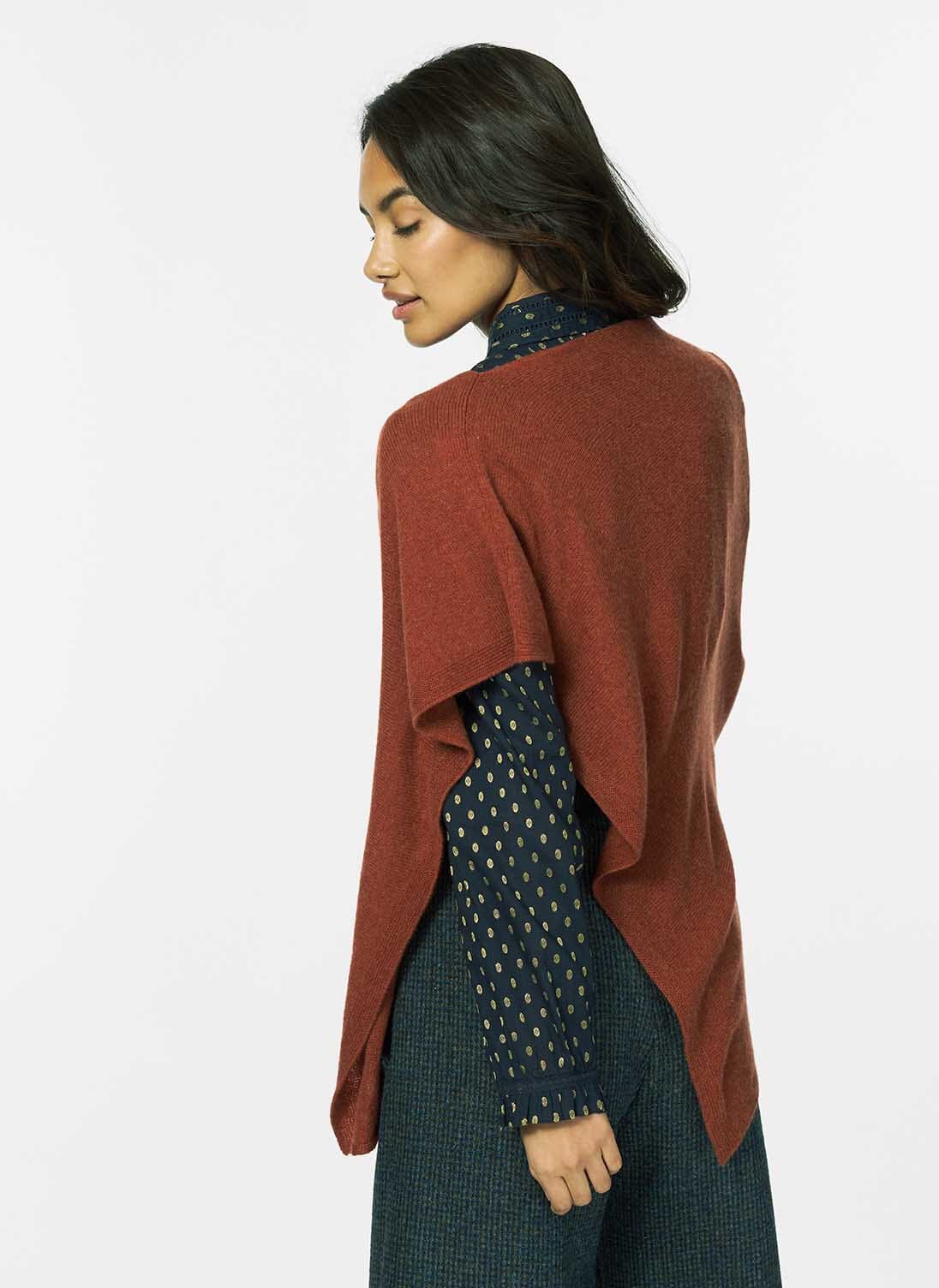 Rust Cashmere Gauzy Knit Poncho | Ponchos & Capes | Brora