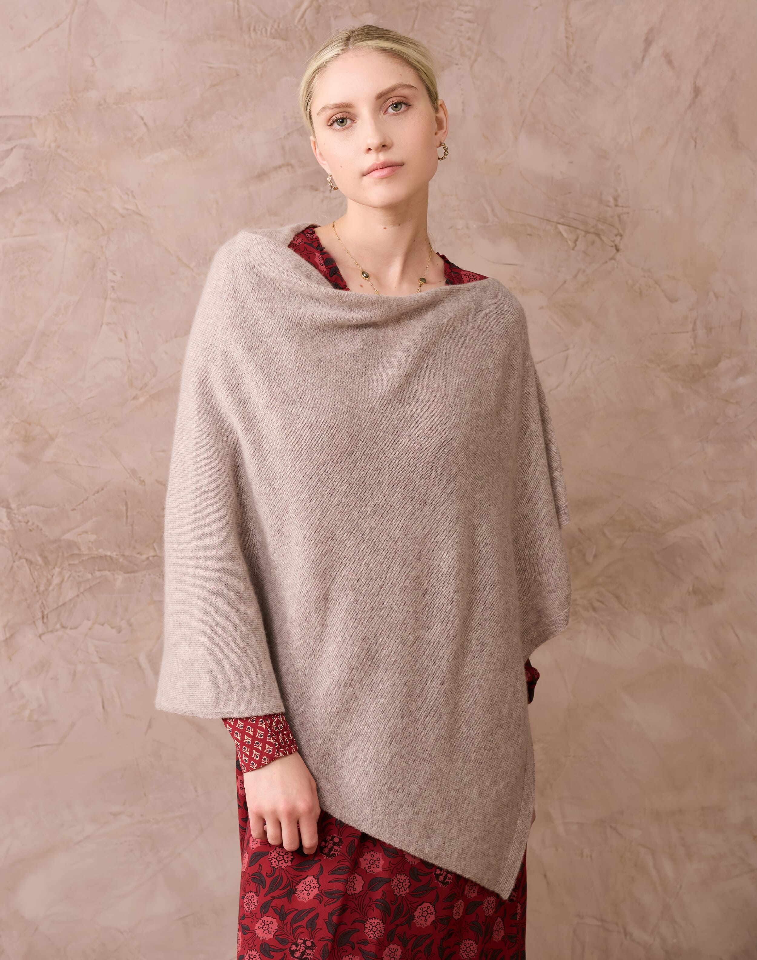 Brora Cashmere Gauzy Knit Poncho Ash