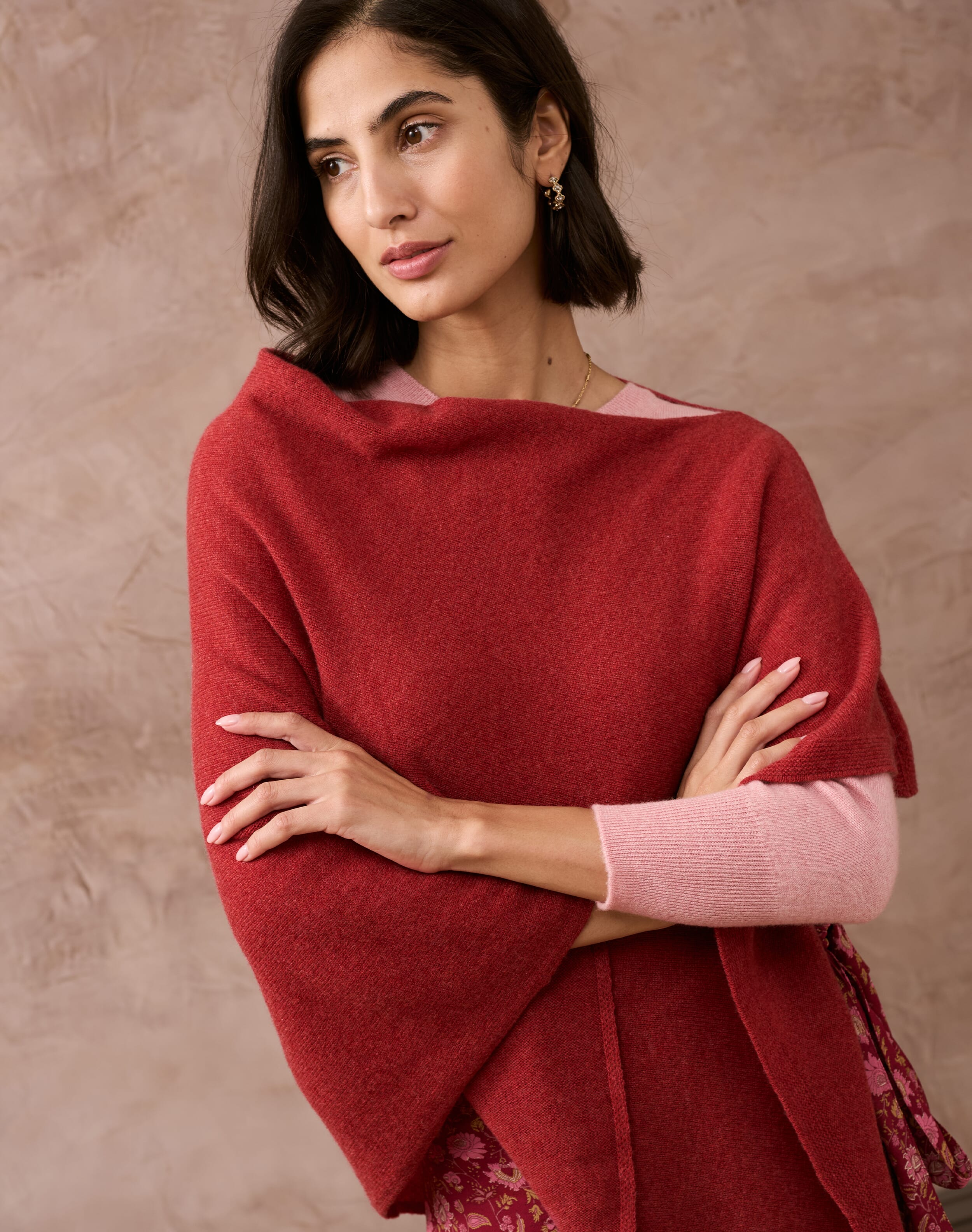 Brora Cashmere Gauzy Knit Poncho Clay