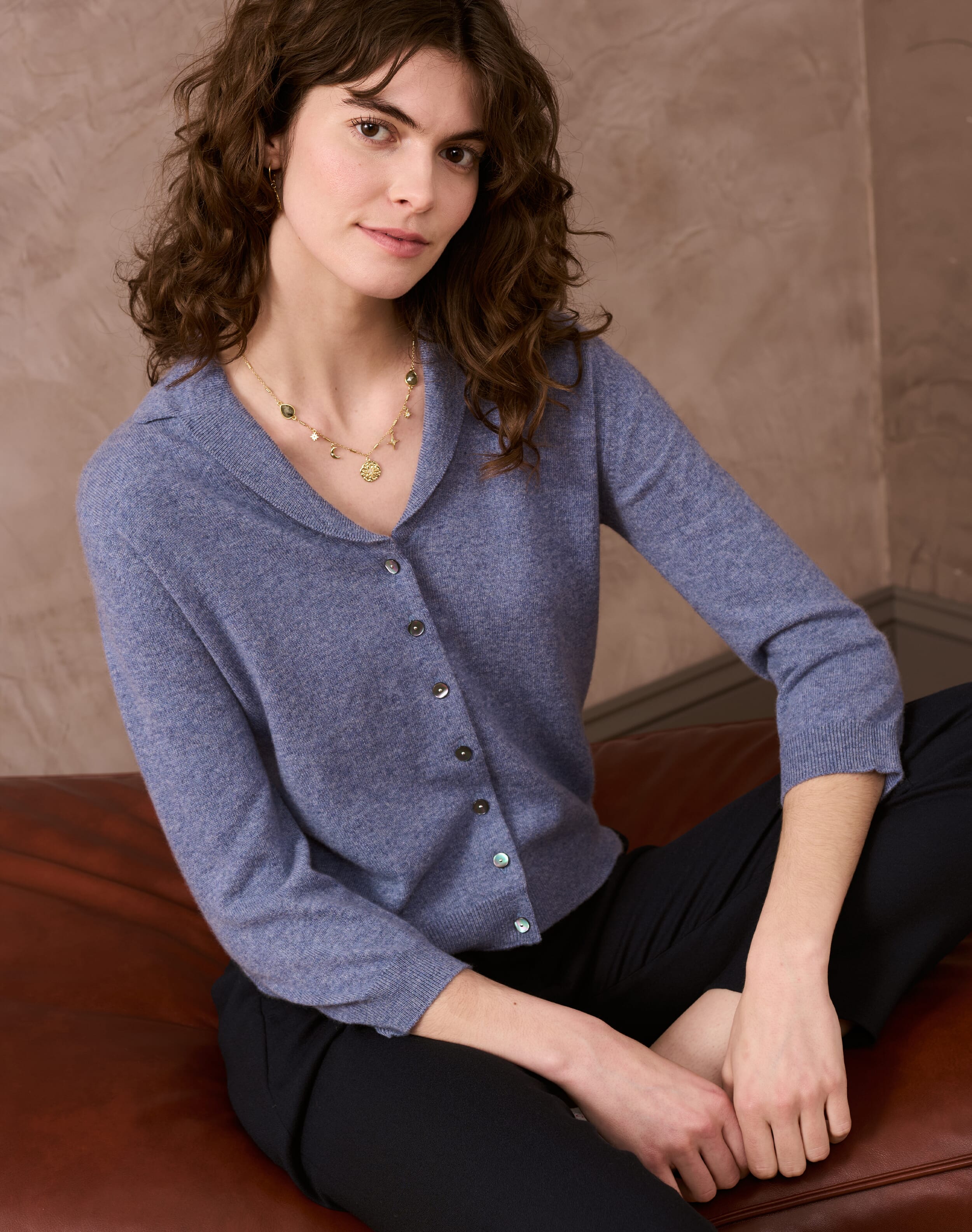 Brora Cashmere Vintage Collar Cardigan Iris