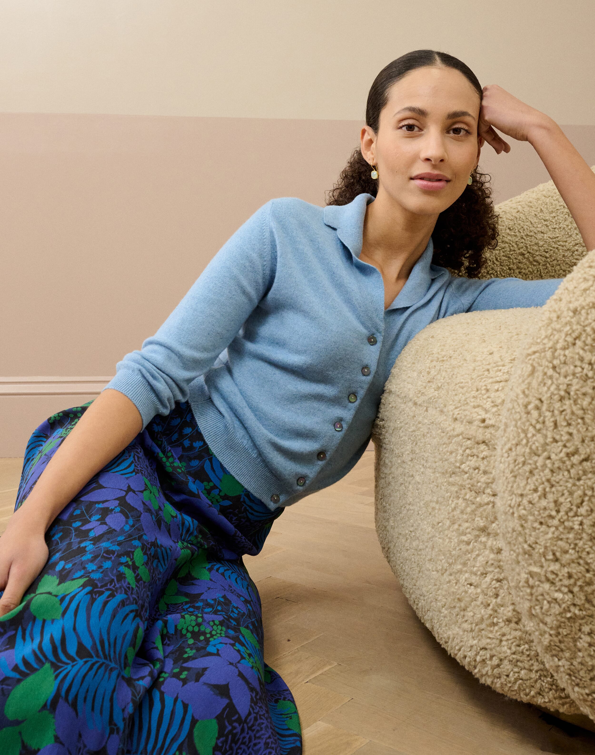 Cashmere Vintage Collar Cardigan in Wedgewood | Brora Clearance