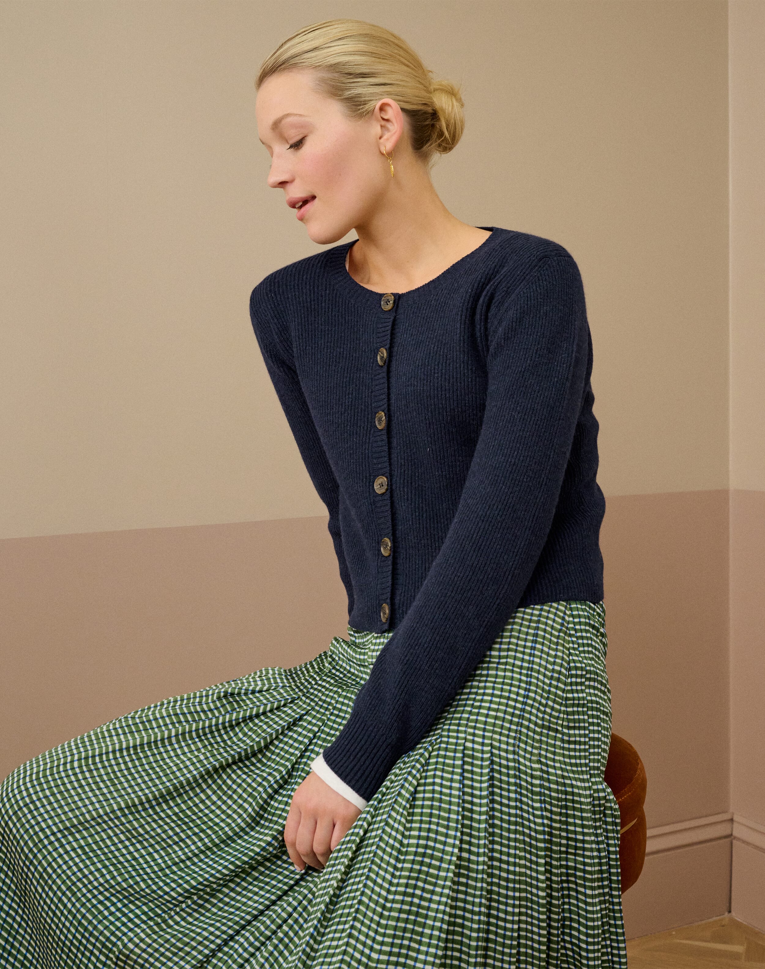 Brora Cashmere Ribbed Cardigan French Navy