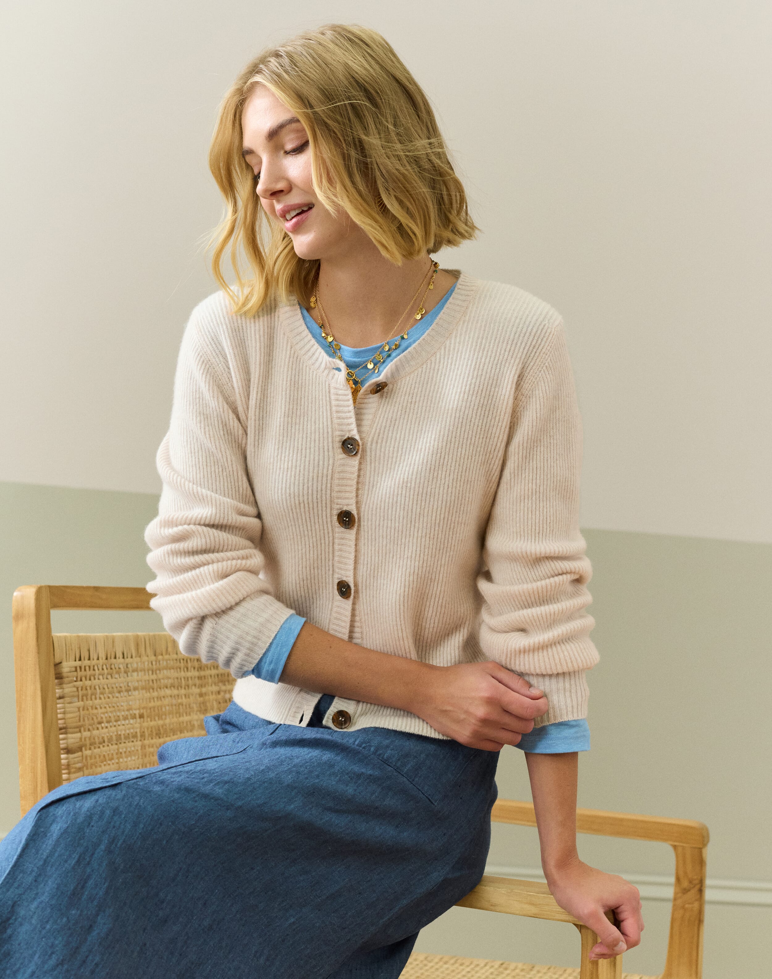 Brora Cashmere Ribbed Cardigan Swan  - Size: 10