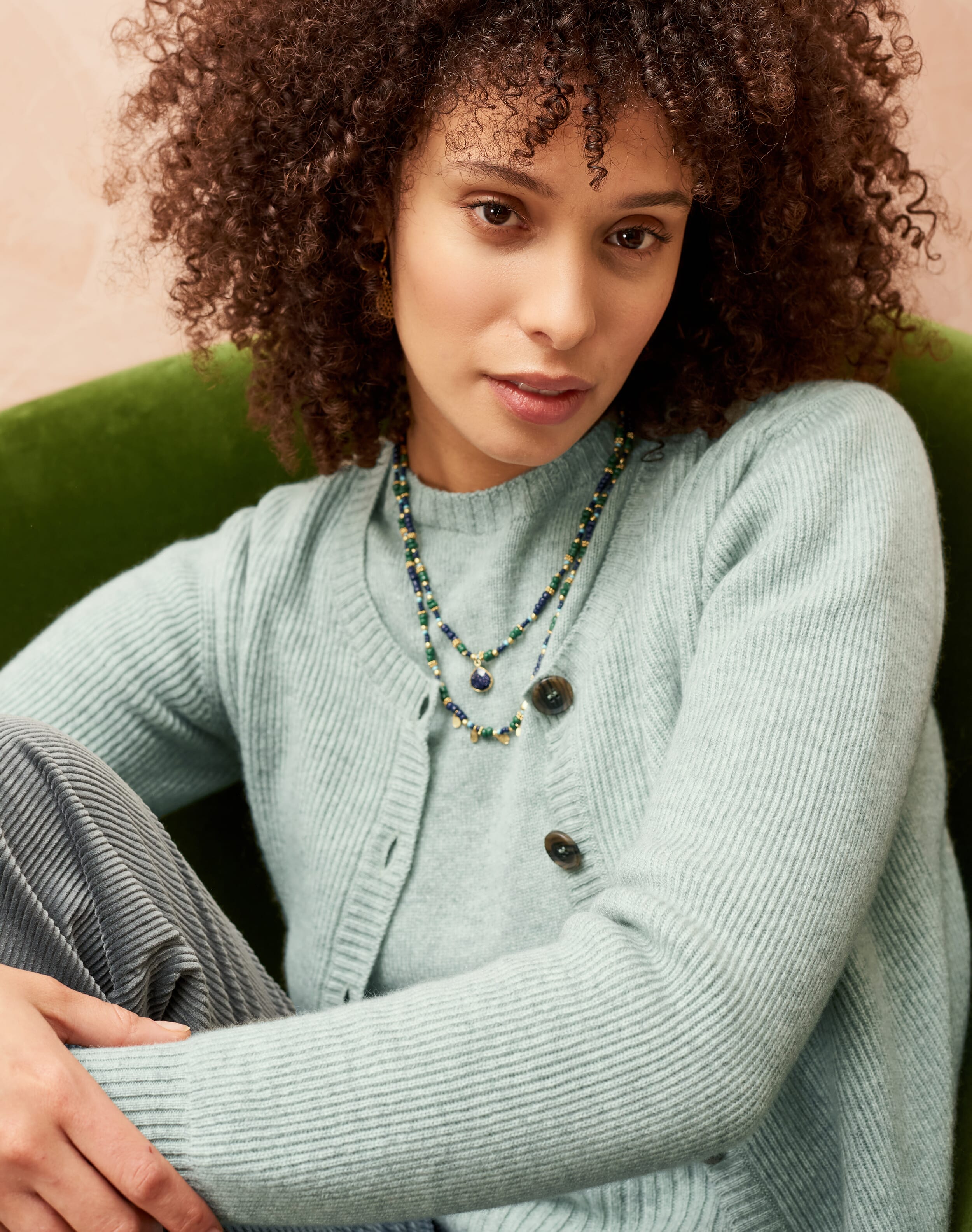 Cashmere Ribbed Cardigan in Duck Egg | Womenswear | Brora