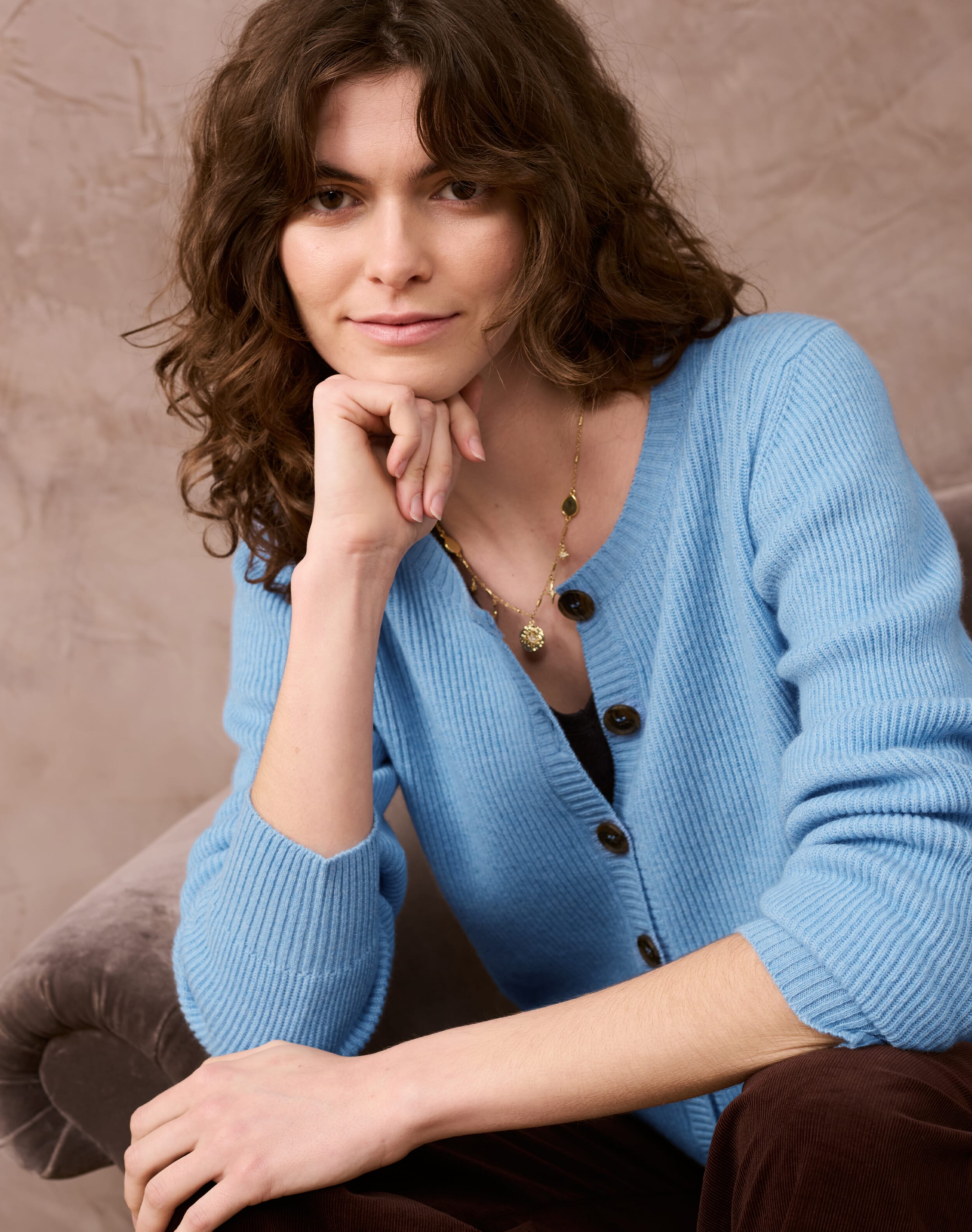 Brora Cashmere Ribbed Cardigan Sky