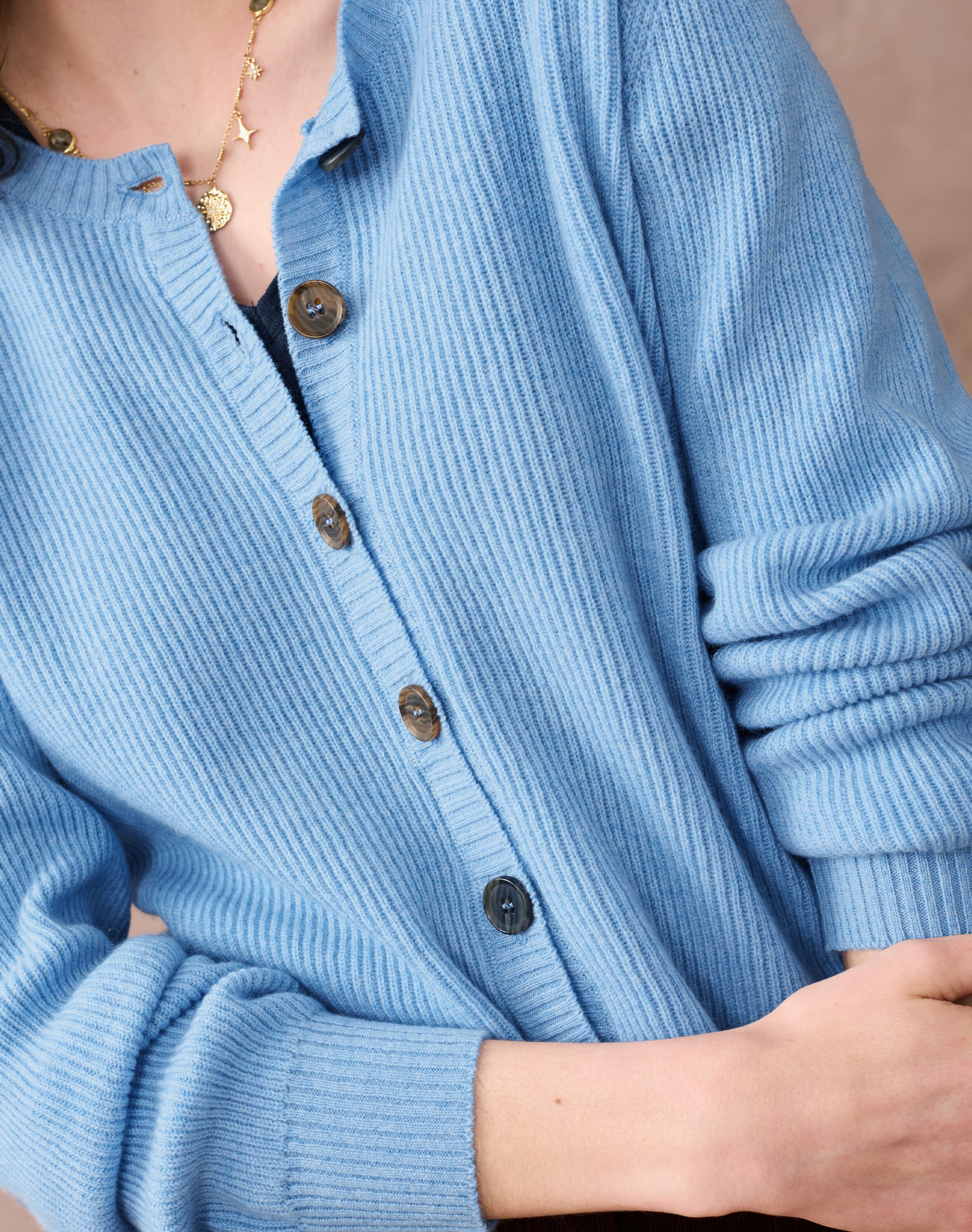 Blue Cashmere Ribbed Cardigan | Women's Knitwear | Brora Sale