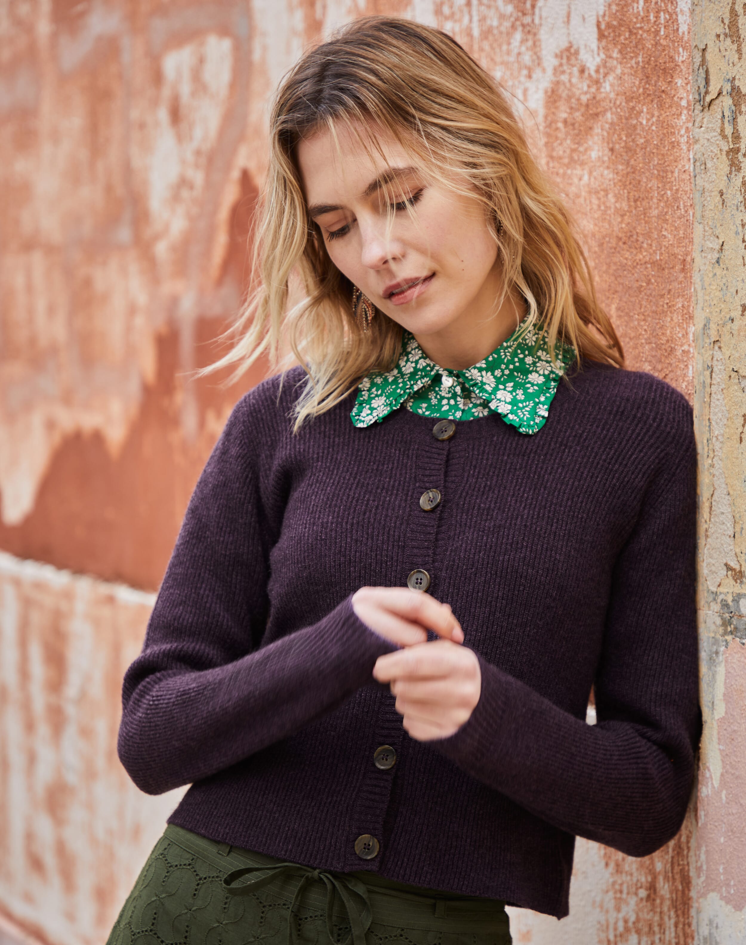 Cashmere Ribbed Cardigan Blackcurrant